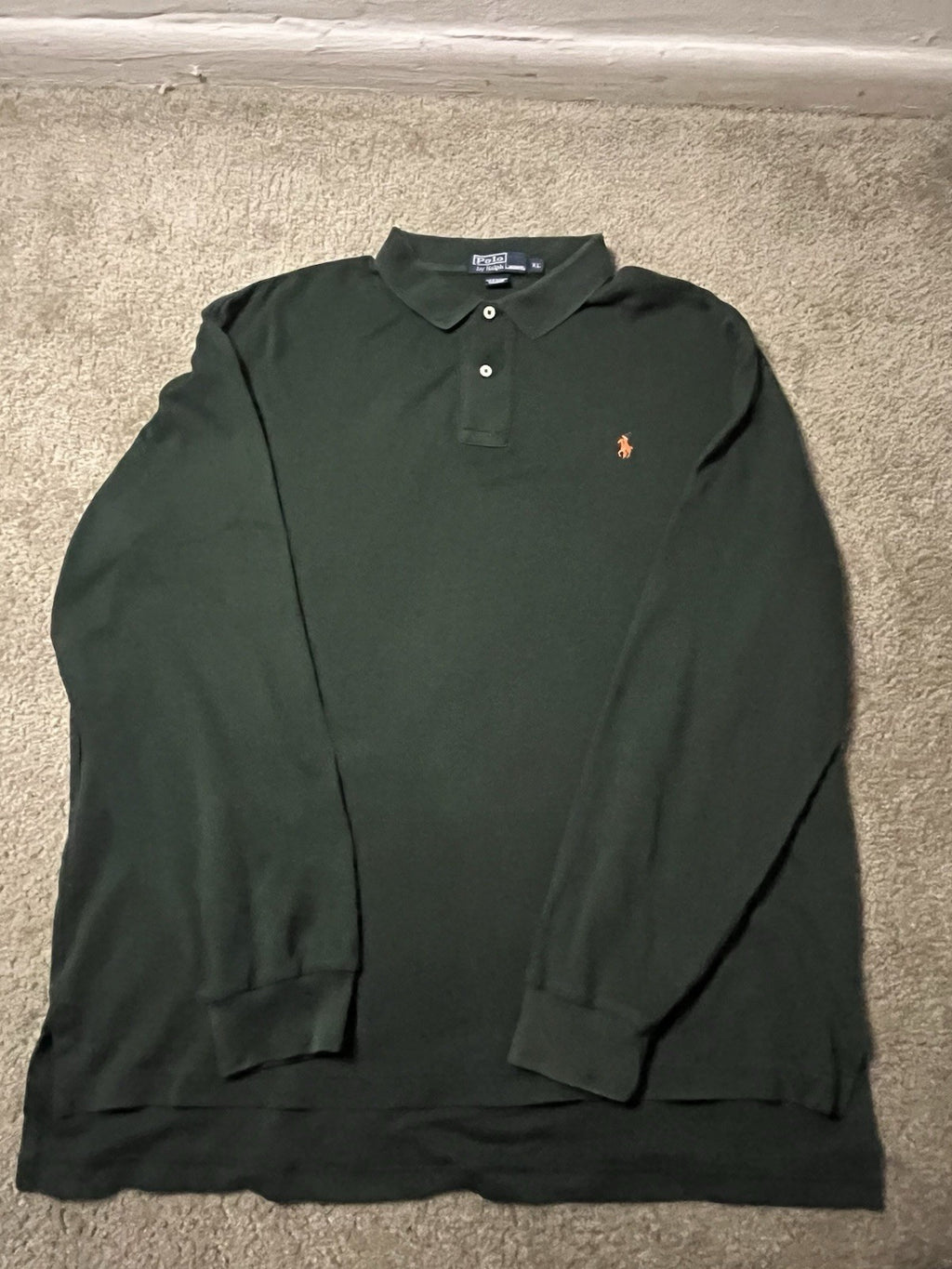 Polo Ralph Lauren Long Sleeve Pullover Collared Green Shirt Orange Horse Size XL