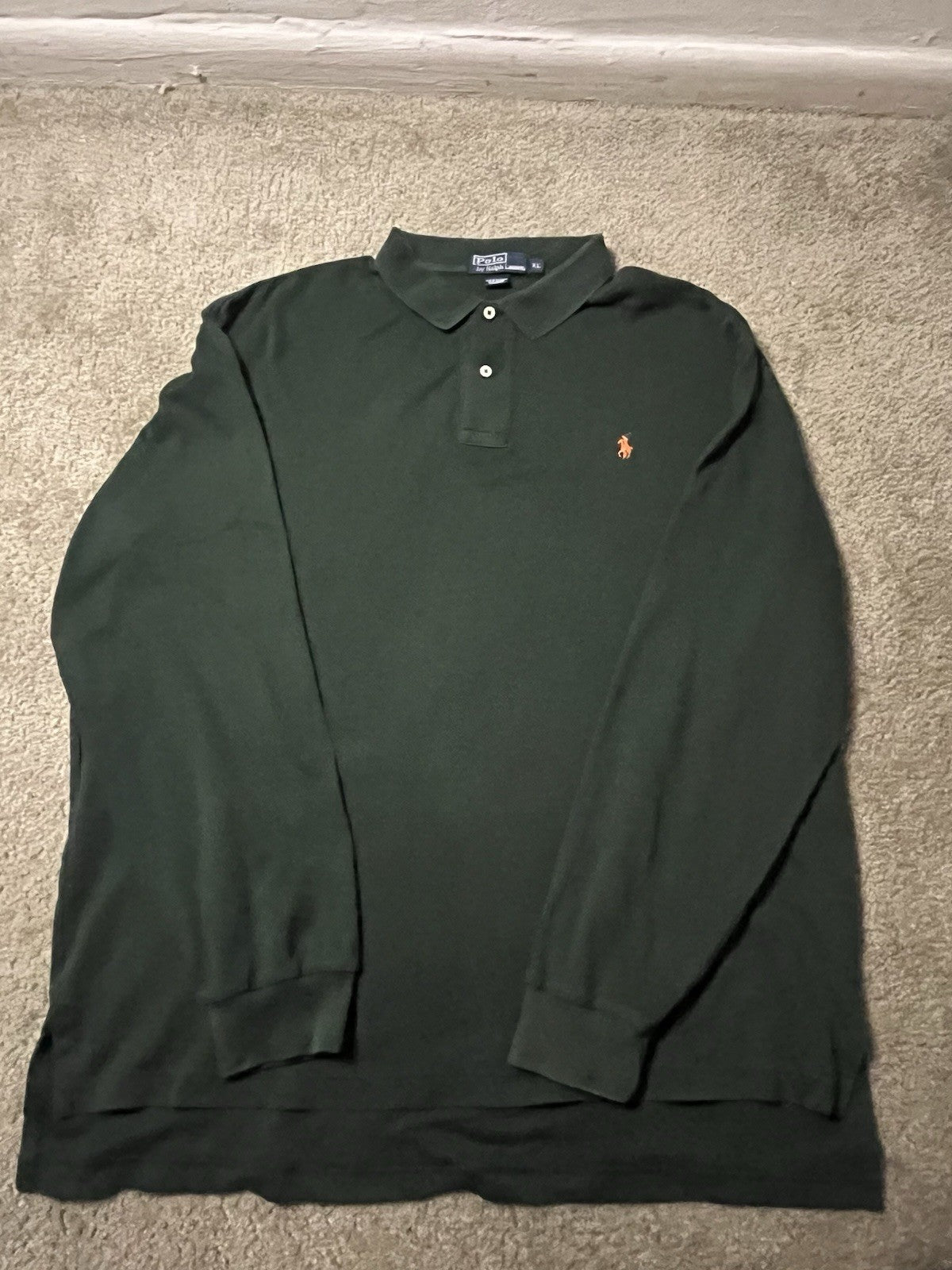 Polo Ralph Lauren Long Sleeve Pullover Collared Green Shirt Orange Horse Size XL