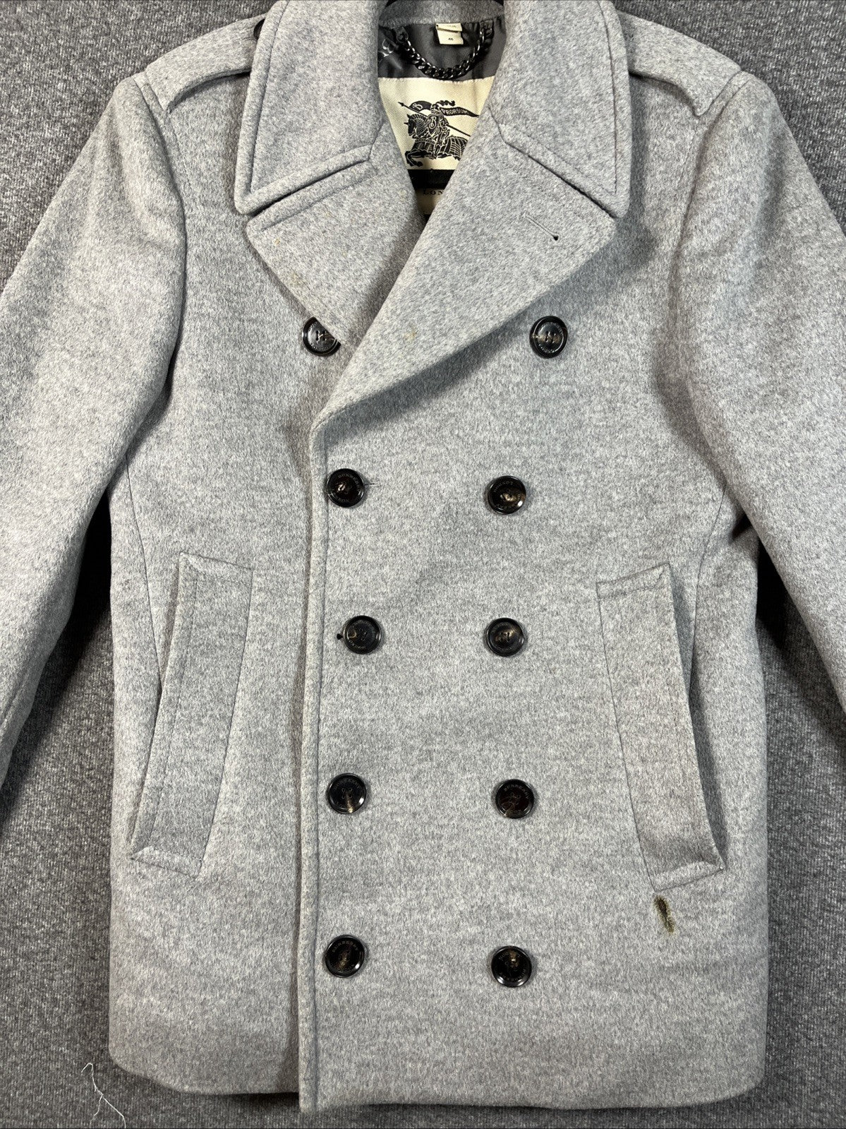 Burberry London Peacoat Women’s Gray Size 46 Wool Button Closure 