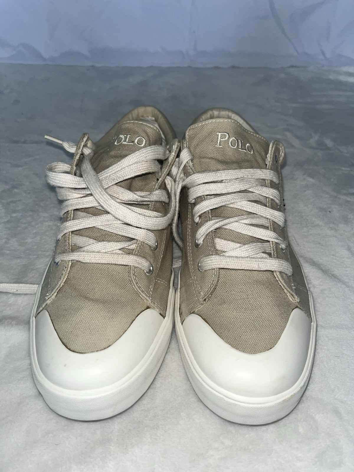 Beige And White Polo Sneakers Lace Up Size 11 Casual Hard Toe