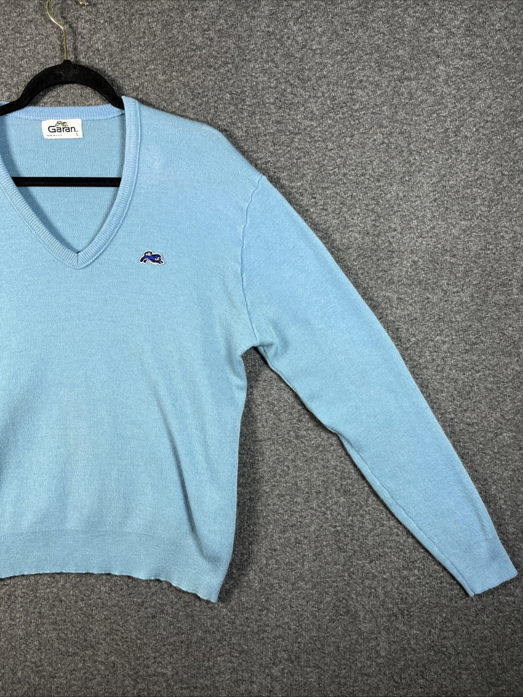 Vintage Garan Sweater Mens Large Blue 90s V Neck Long Sleeve 