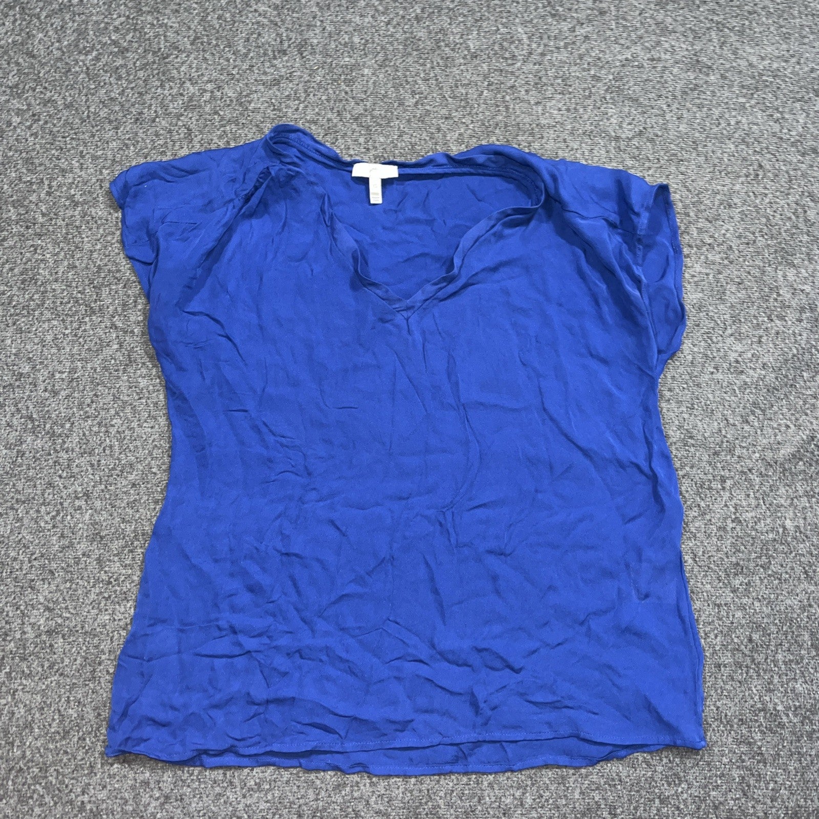 Joie Silk Blouse Shirt Vneck Tunic Royal Blue XS X-Small Top Shirt Short Sleeve