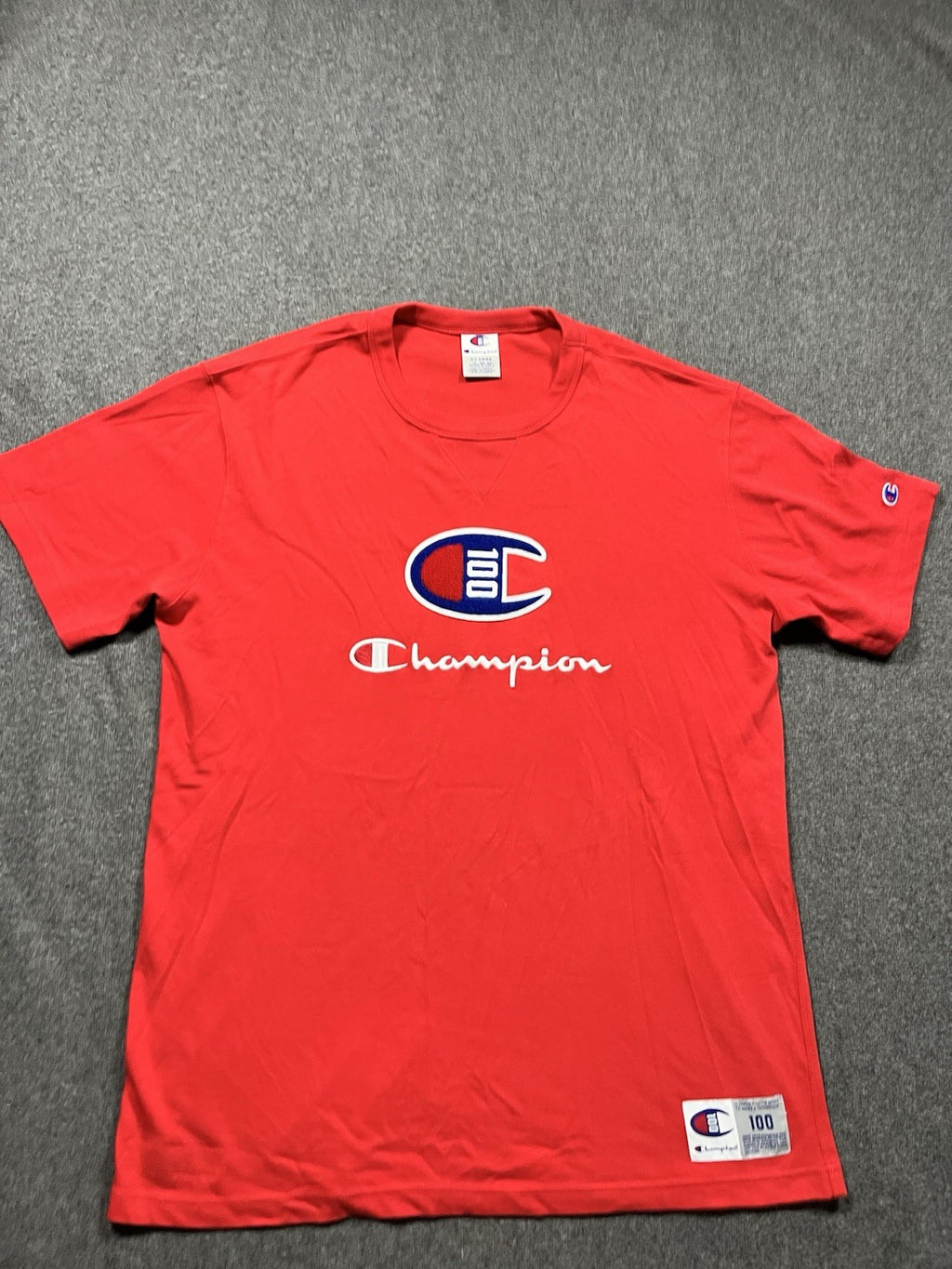 Vintage Champion 100 Logo Century T-Shirt Red XL