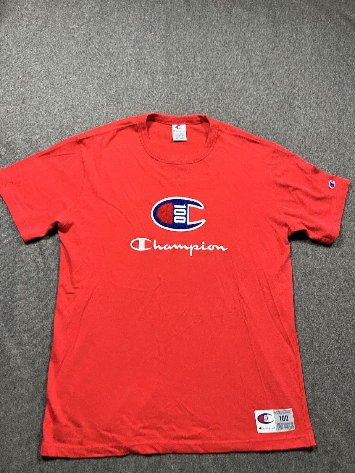 Vintage Champion 100 Logo Century T-Shirt Red XL