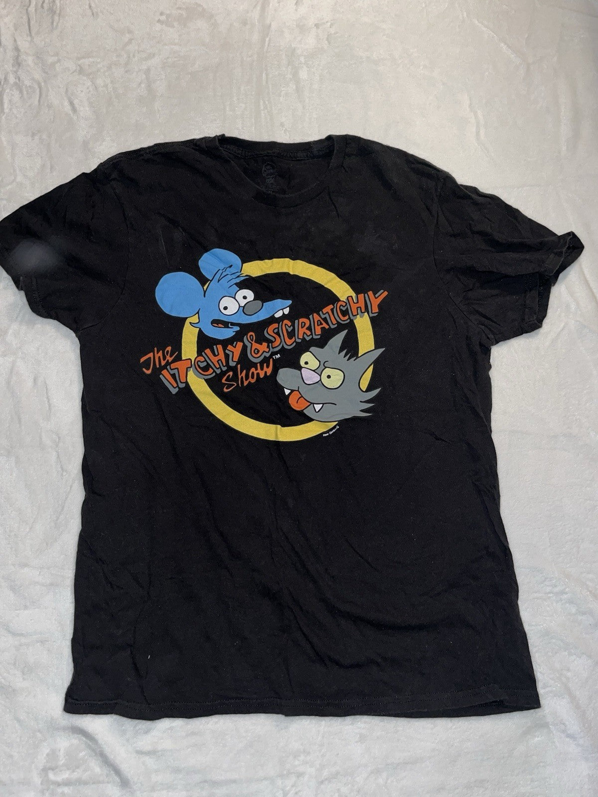 Simpsons Itchy And Scratchy Graphic Y Shirt Men’s Medium Black Crew Neck 