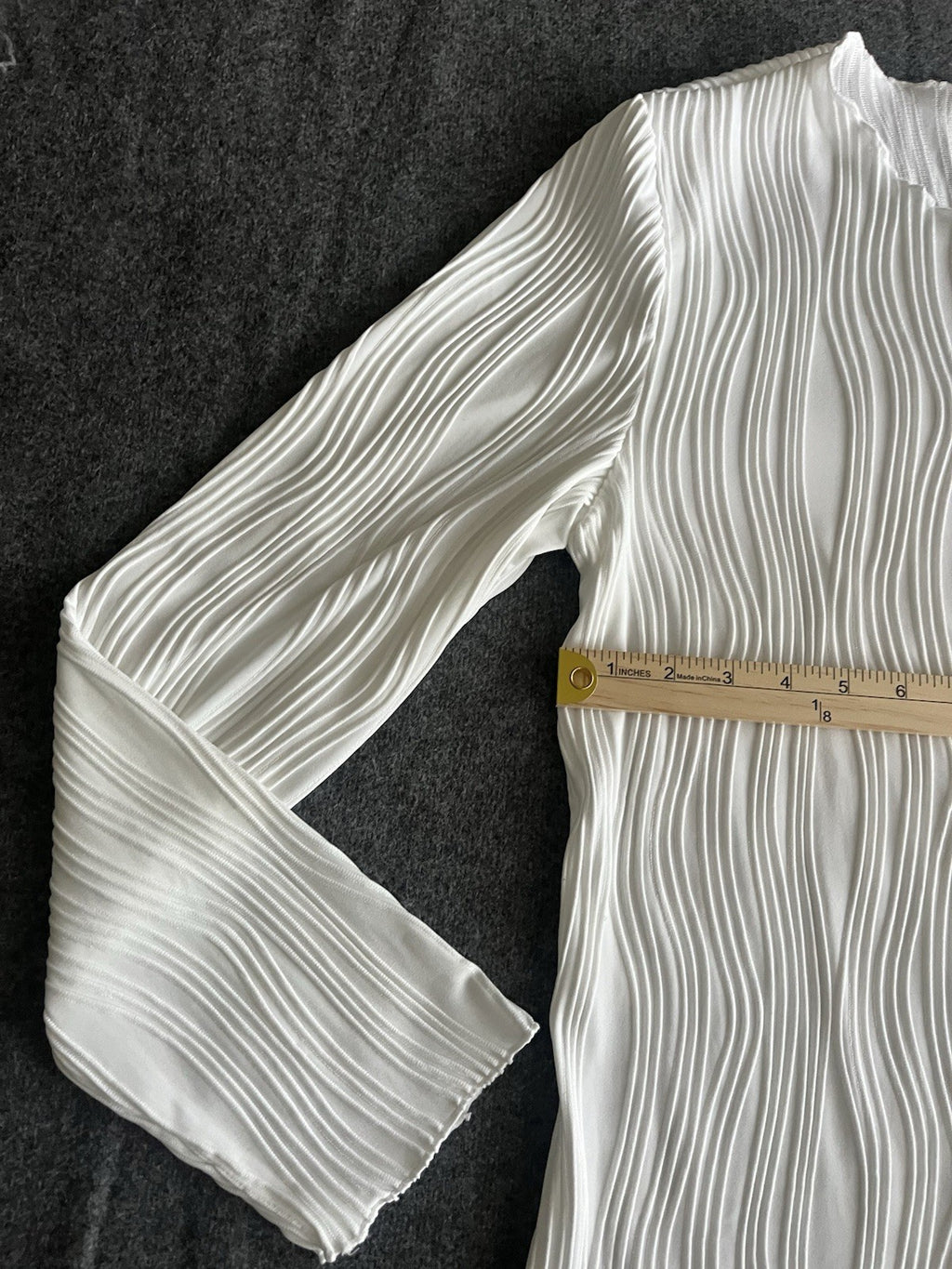 Women’s Long Sleeve Knitted Slim Crop Top Shirt XL White Crew Neck 