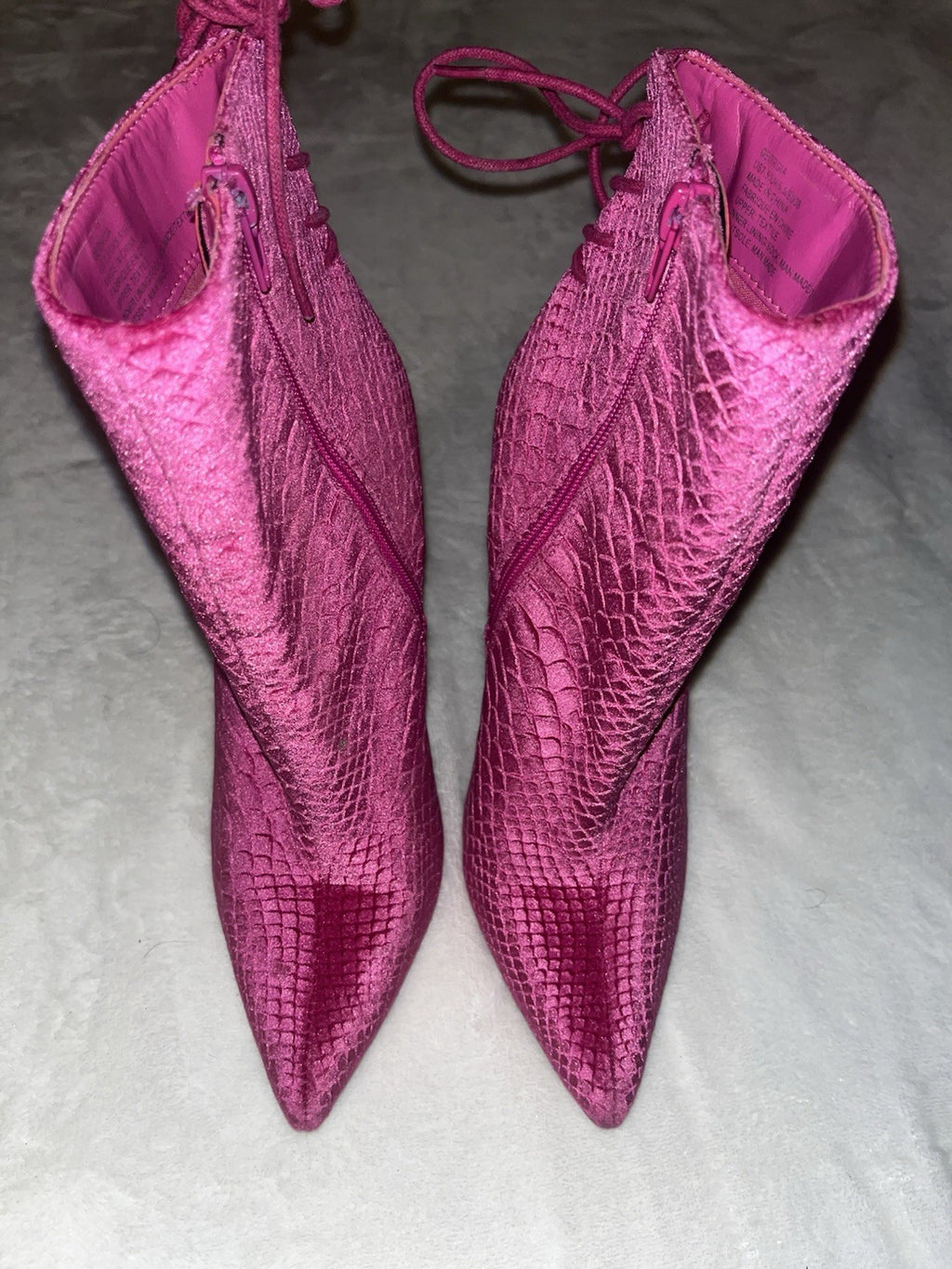 Georgia Pointed Toe Pink Booties Snake Print Platform Heel Women Lace Back 7.5 