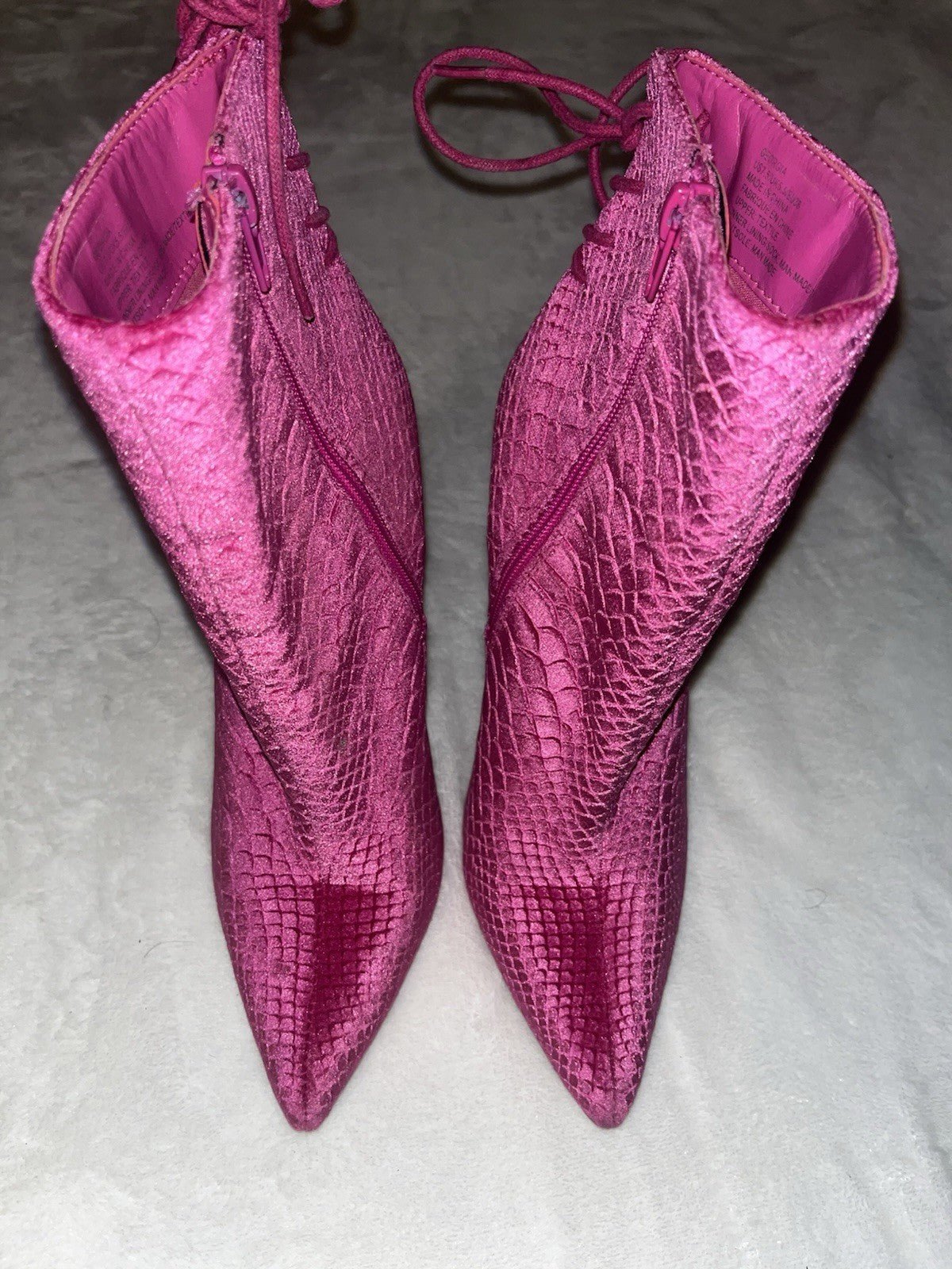 Georgia Pointed Toe Pink Booties Snake Print Platform Heel Women Lace Back 7.5 