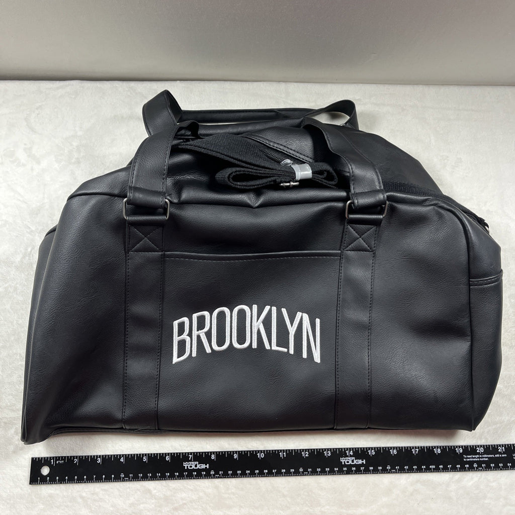 Brooklyn Nets Duffel Bag Black Leather New 