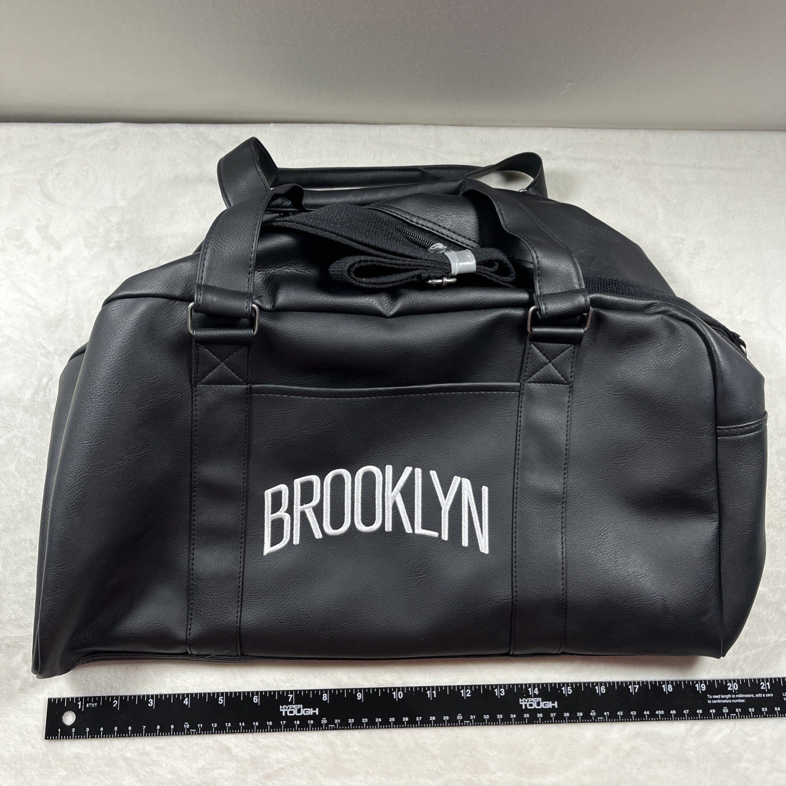 Brooklyn Nets Duffel Bag Black Leather New 