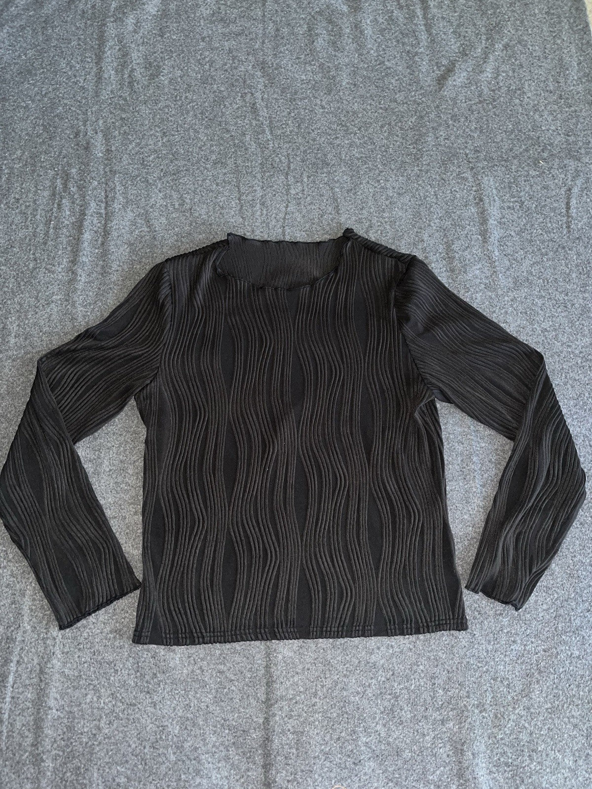 Women’s Long Sleeve Knitted Slim Crop Top Shirt XL White Crew Neck 