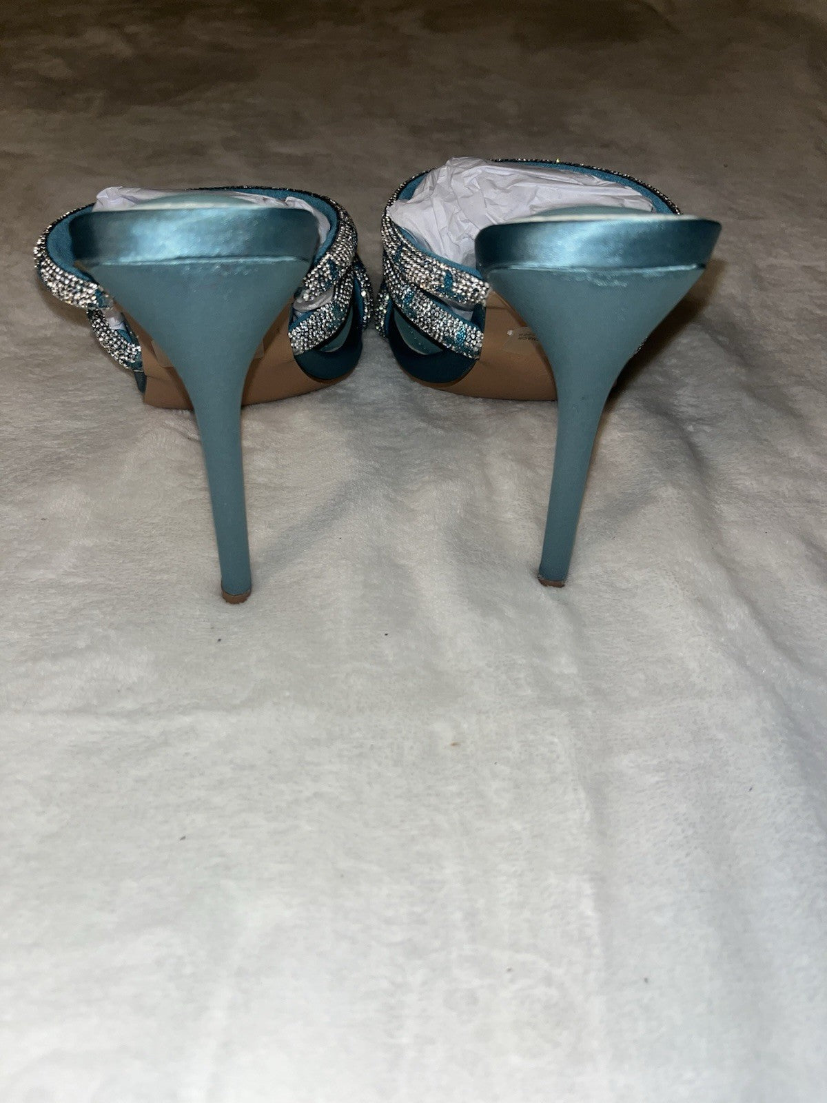 Fashion Nova Rhinestone Crystal Strappy Slip On High Heel Sandals Blue 8 Womens 