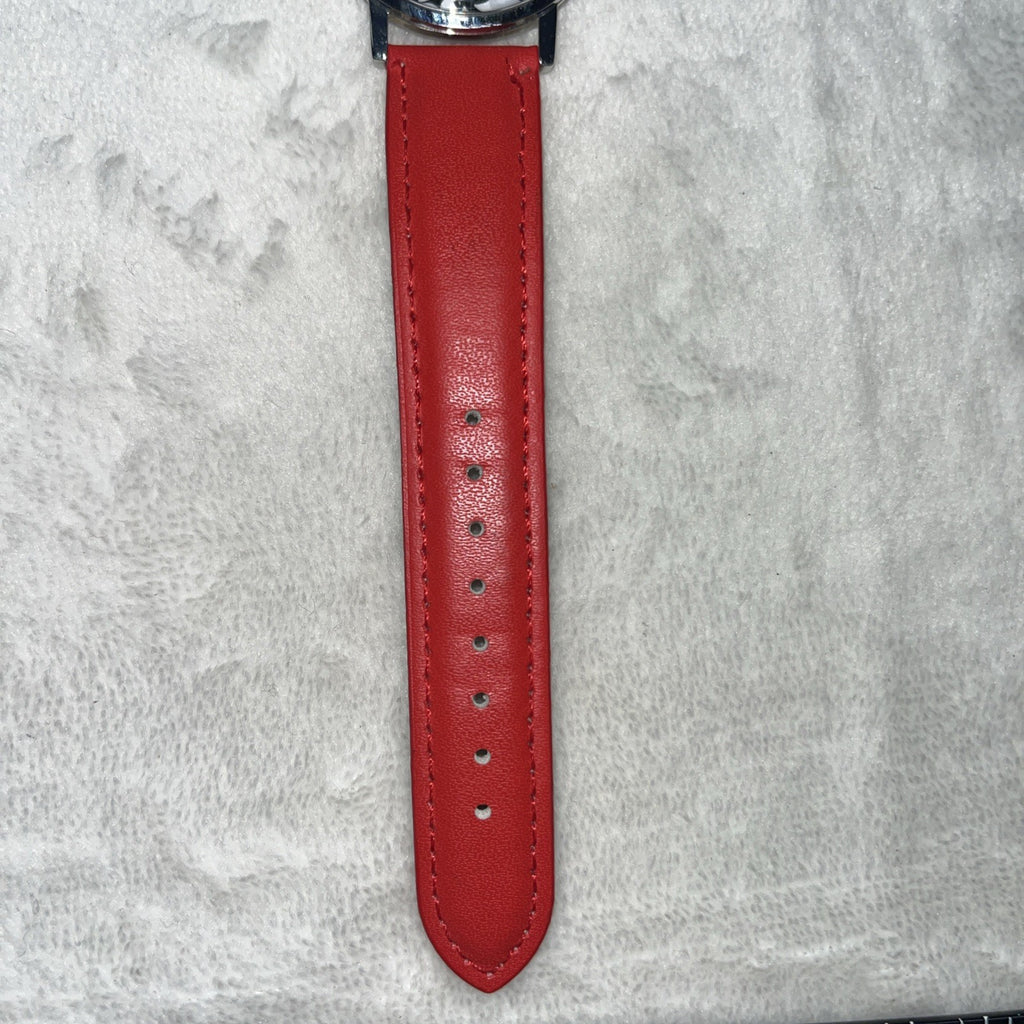Disney Mickey Mouse Watch Roman Numeral Red Band Unisex Silver Round Leather