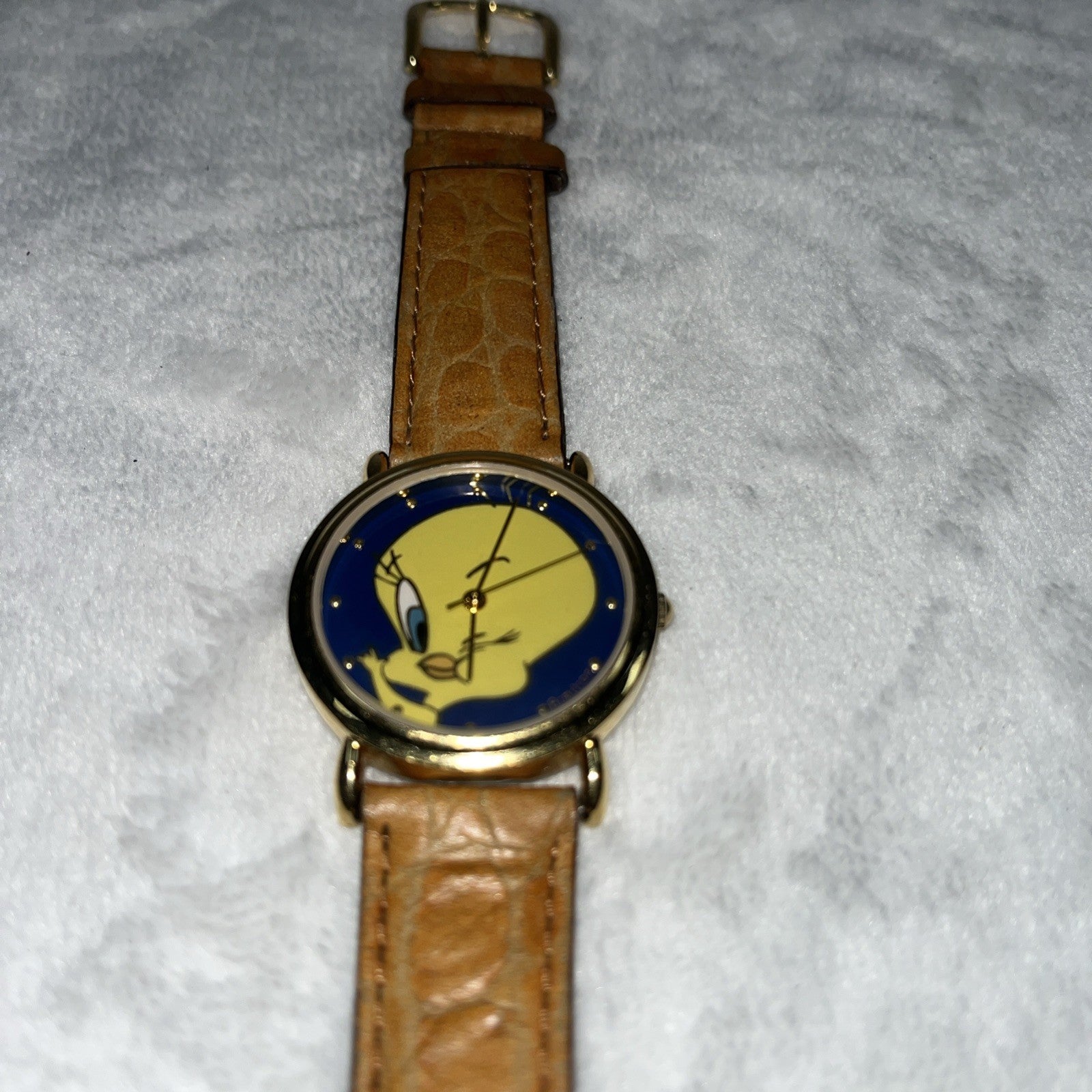 1994 Armitron Watch Tweety Bird Warner Brothers Leather Tan Stainless  UNTESTED 
