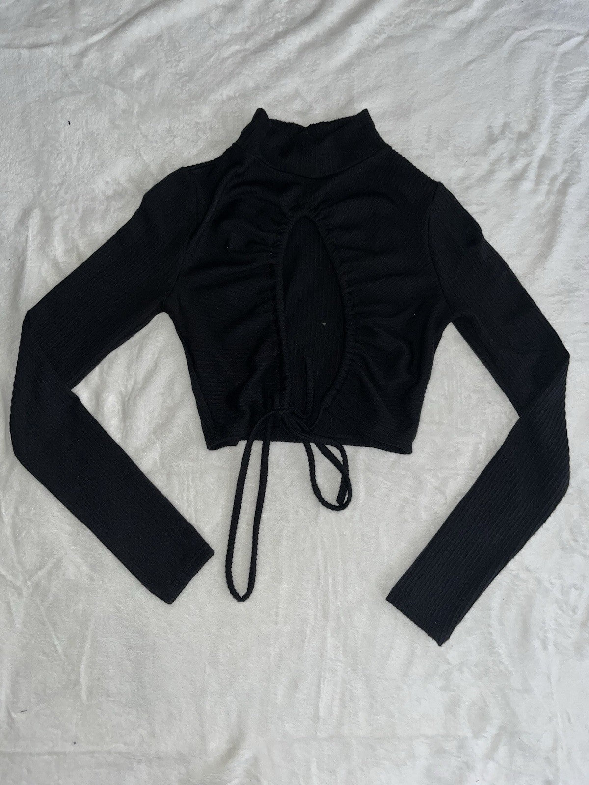 Women's T-Shirt High Neck Sexy Hollow Top Black Longsleeve Small