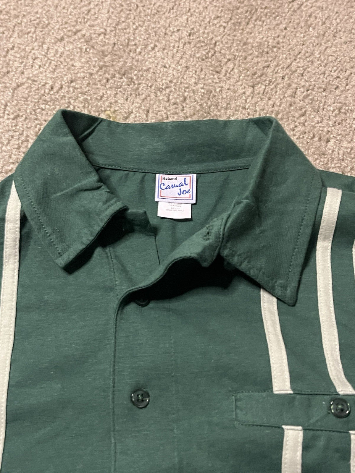 Casual Joe Long Sleeve Polo Shirt Green Pullover Size Medium Cotton