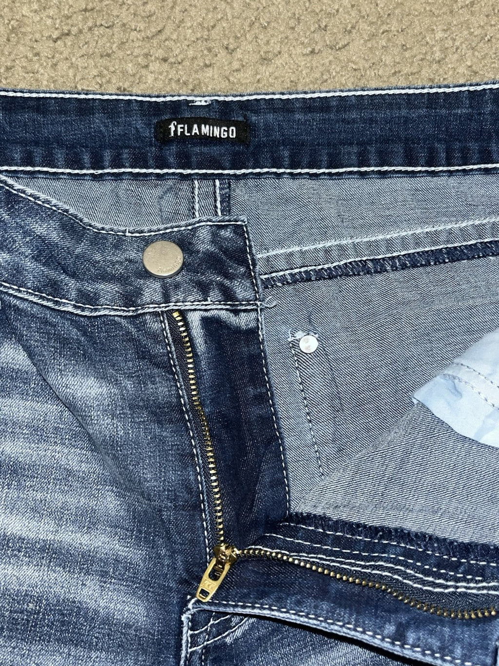 Flamingal Jeans Women’s Denim Faded Knee Bell Bottom Size L