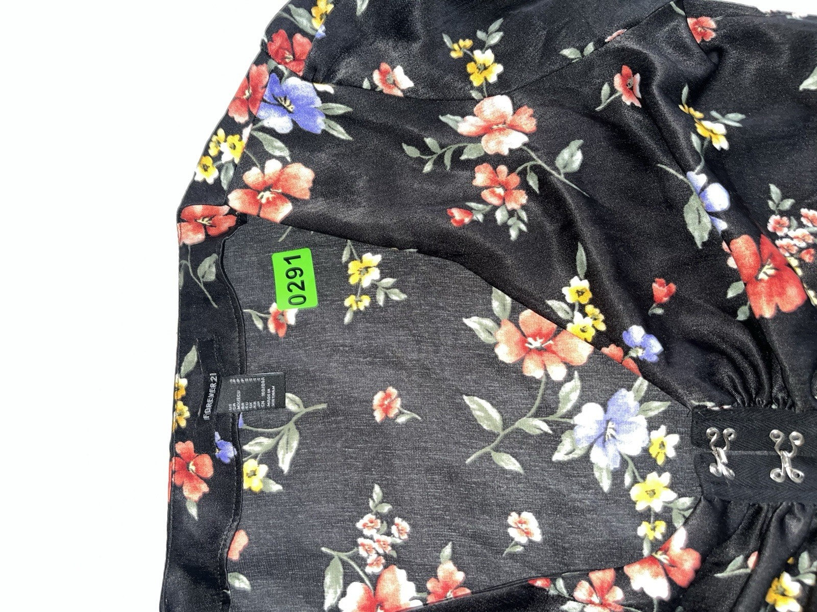 Forever 21 Black Floral Long Sleeve Corset Ruffle Crop Top Blouse Size Small
