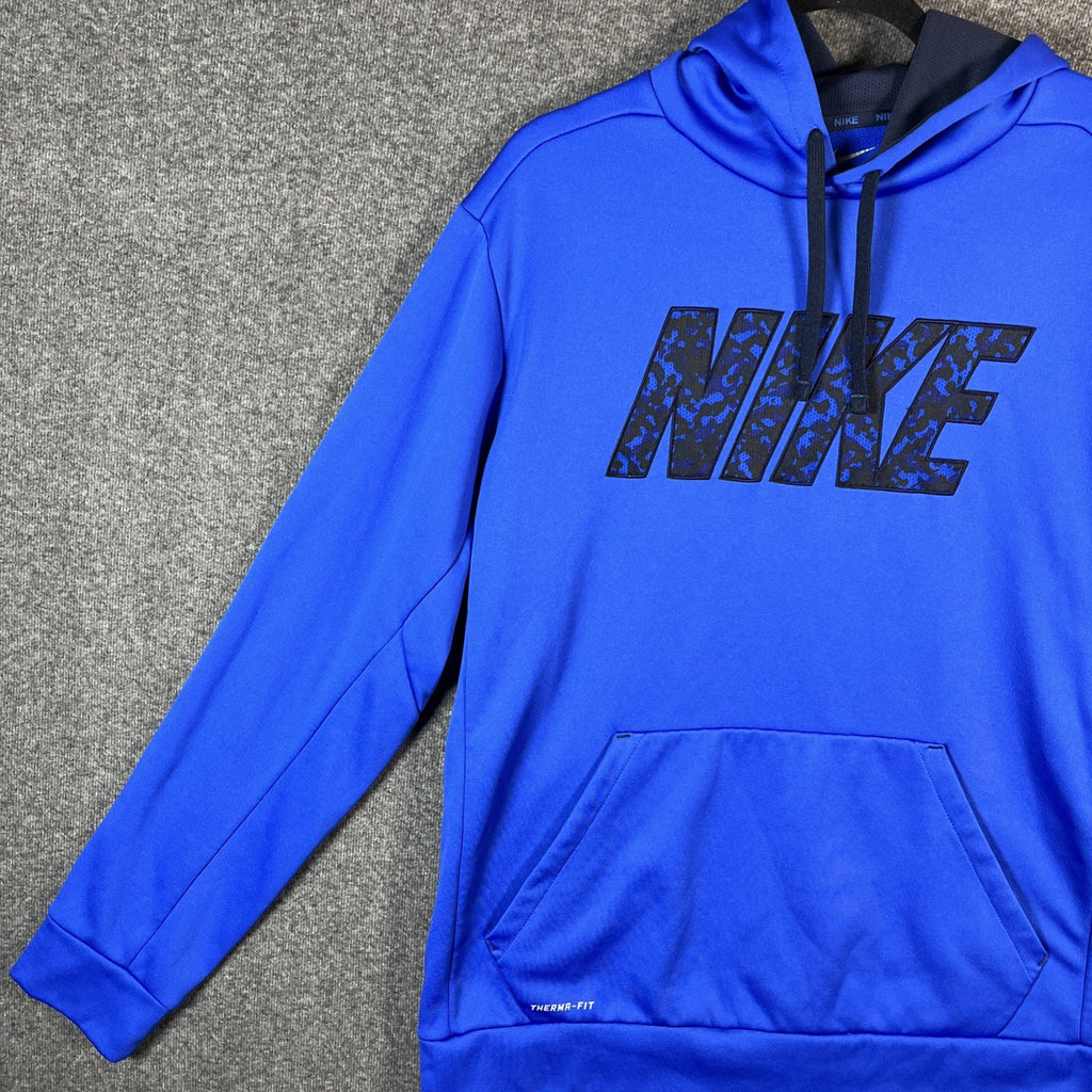 Nike blue thermal fit hoodie extra large men’s 100% polyester activewear pull on