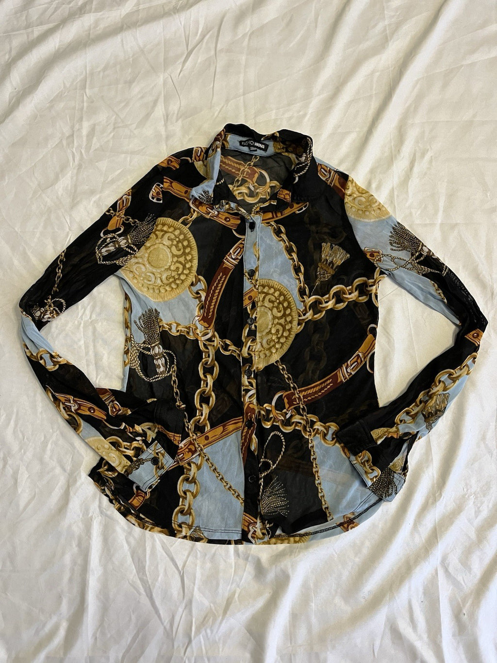 Fashion Nova Take Your Shot Button Down Shirt Multicolor Womens Medium 