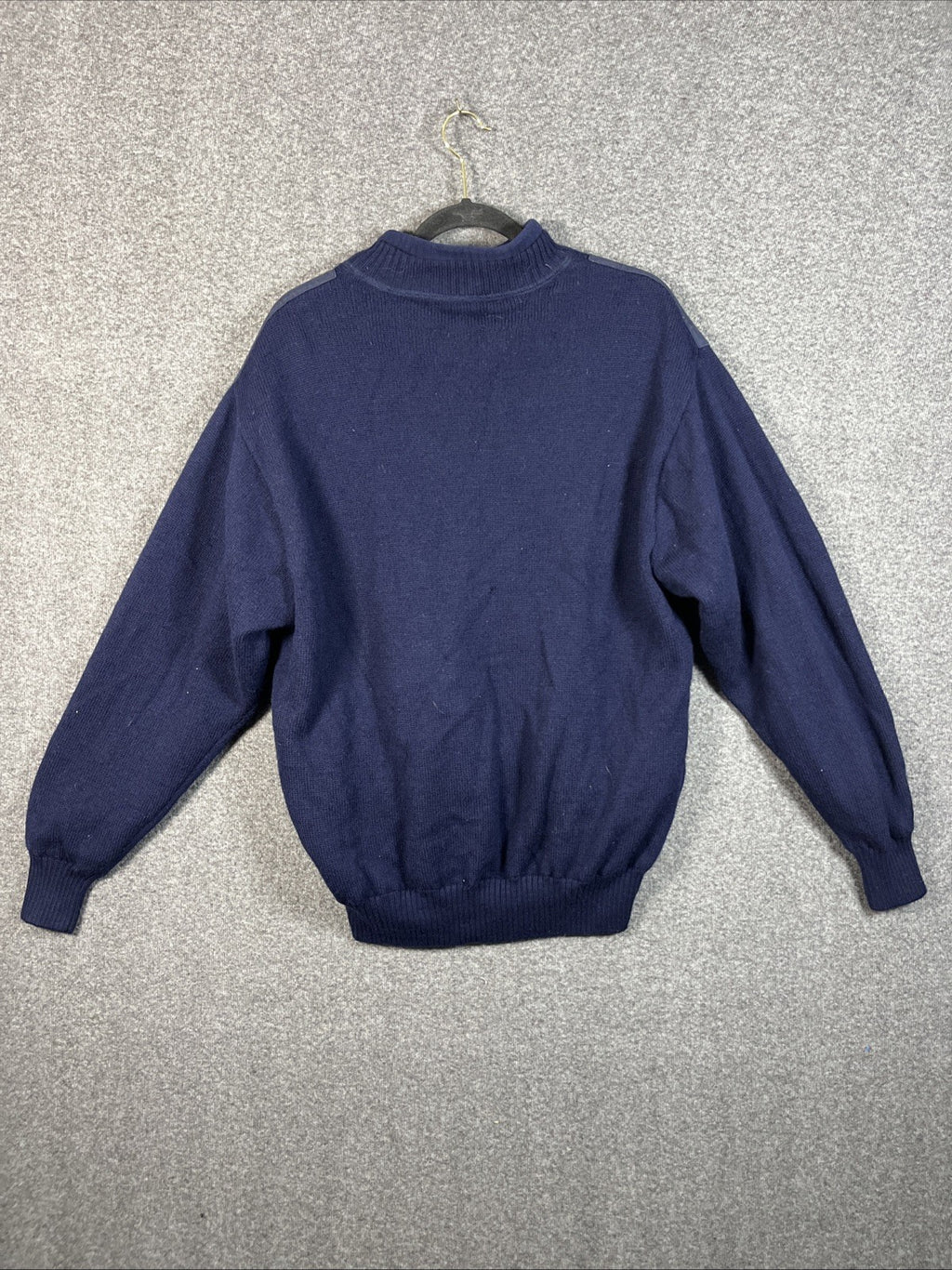 Orvis Men XL Foul Weather Sweater Wool Lined Navy Blue Fleece Lined Pockets VTG