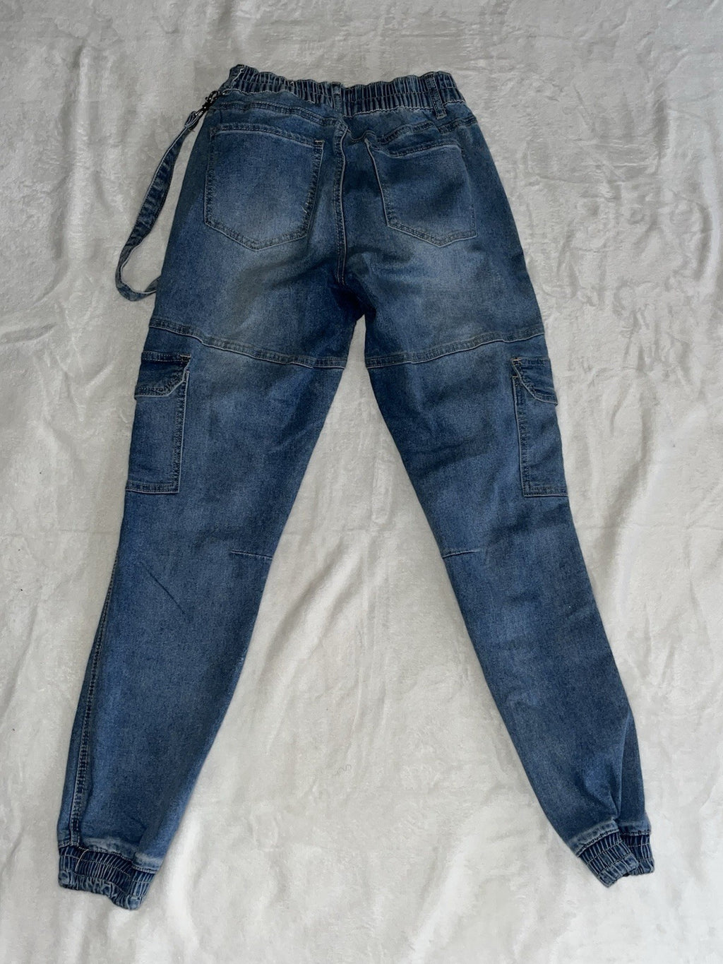 Elite Jeans Jogger Blue Denim Cargo Pockets Pull On Medium 