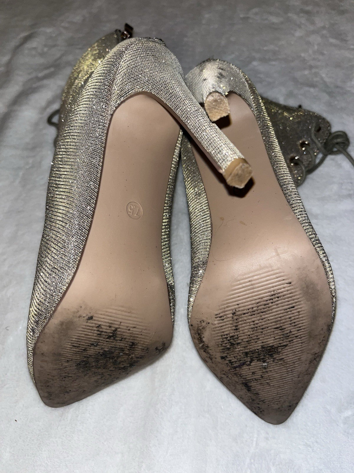 NEW Shoe Dazzle Gold/Silver sparkle booties High Stiletto Heel Lace Up Size 7.5