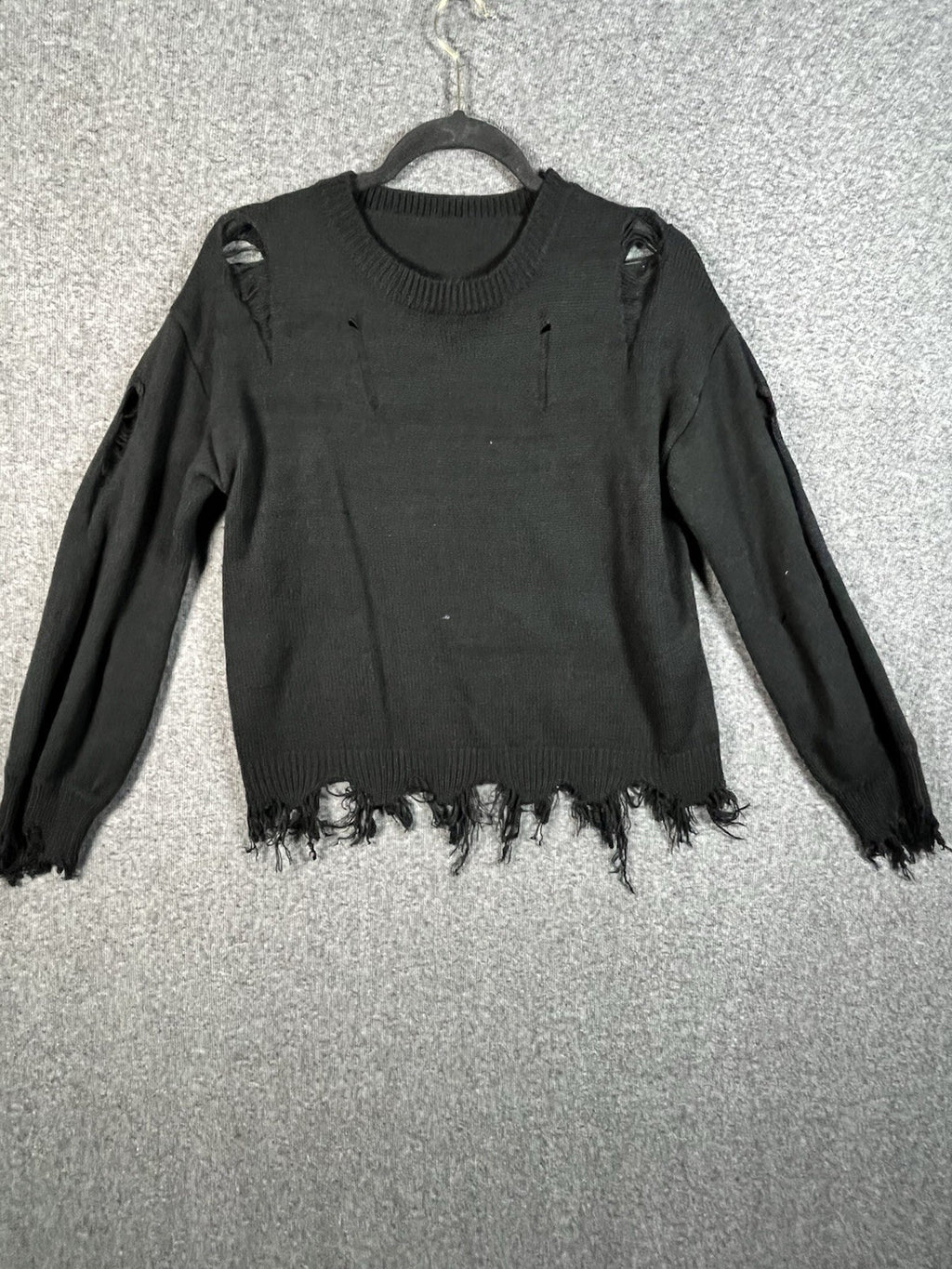 Black distressed knit sweater Unisex Long Sleeve 