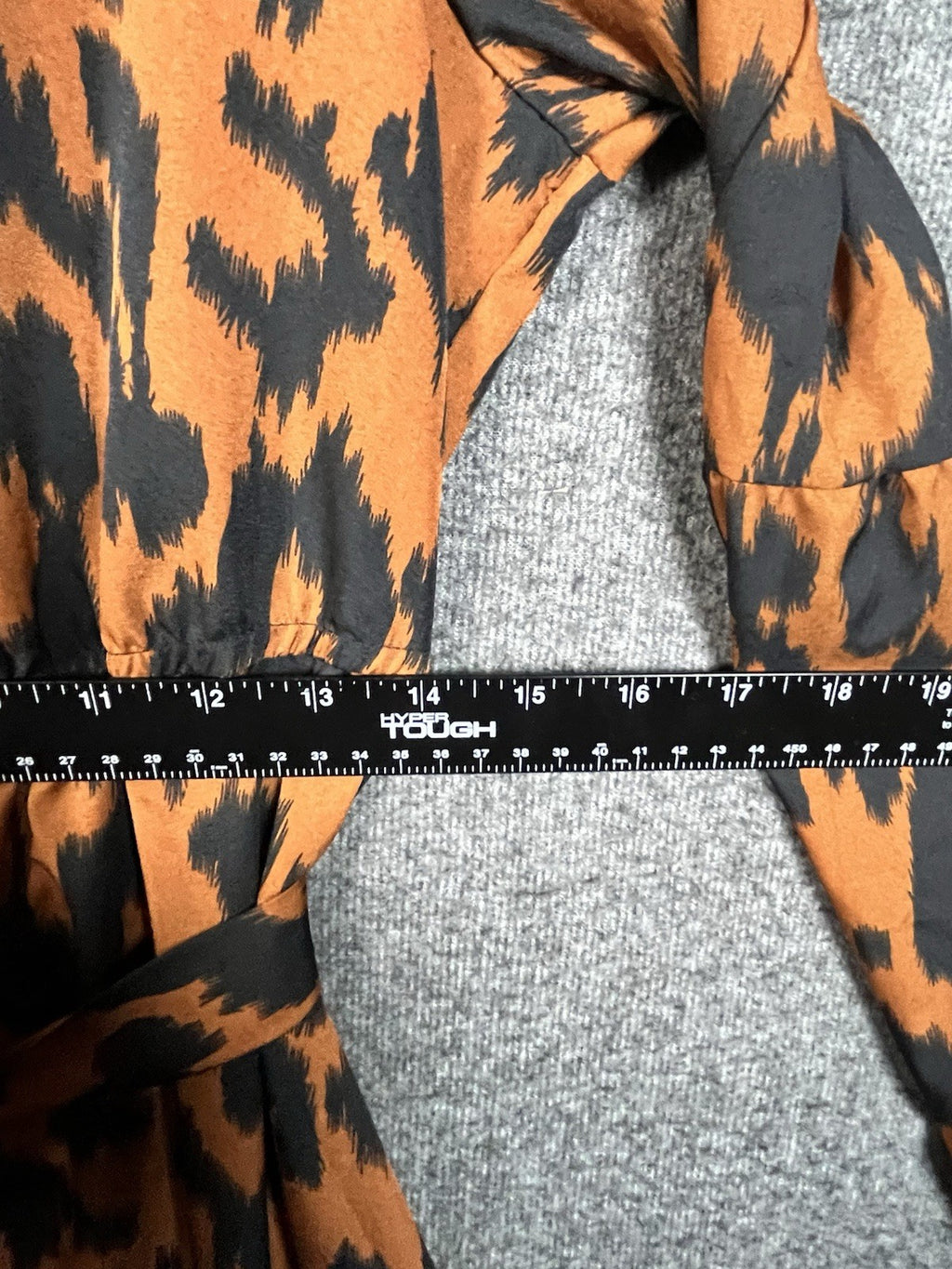 Shein allover print lantern sleeve ruffle hem belted dress Medium 