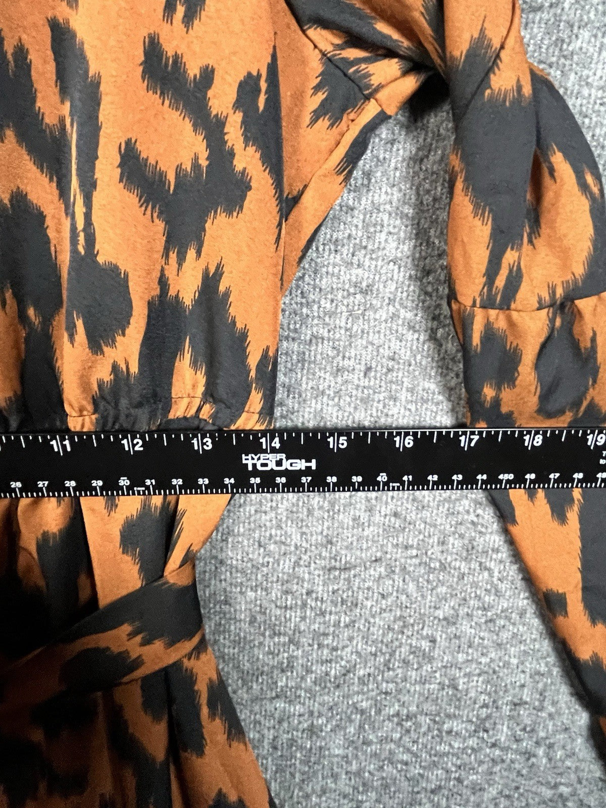 Shein allover print lantern sleeve ruffle hem belted dress Medium 