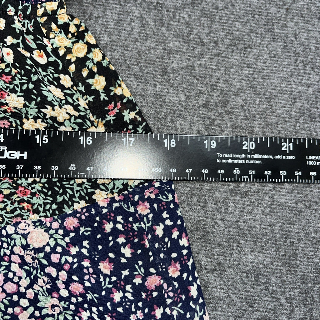 Lulus Collarless Wrap Floral Dress Short Sleeve Slit Bottom Medium Blue