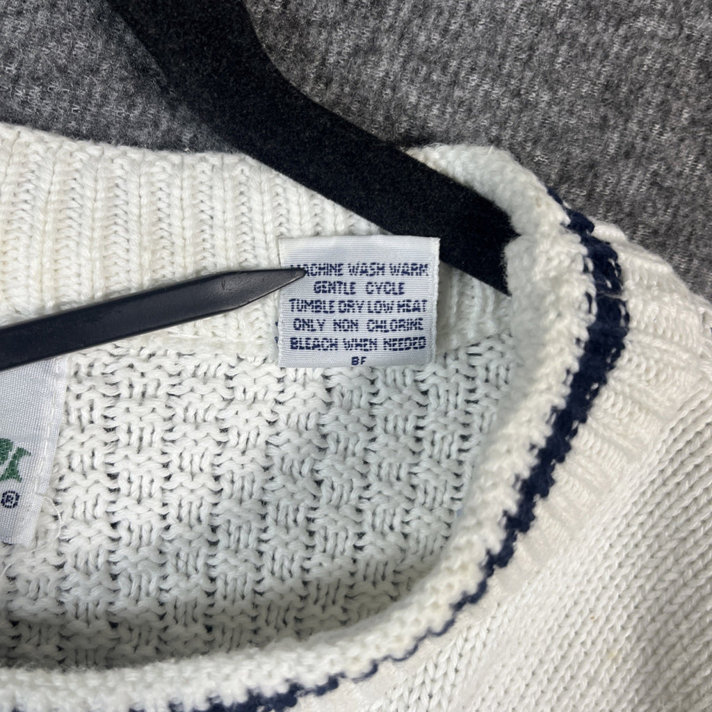 vintage nautical sweaters mens White long sleeve knitted crew neck extra large 
