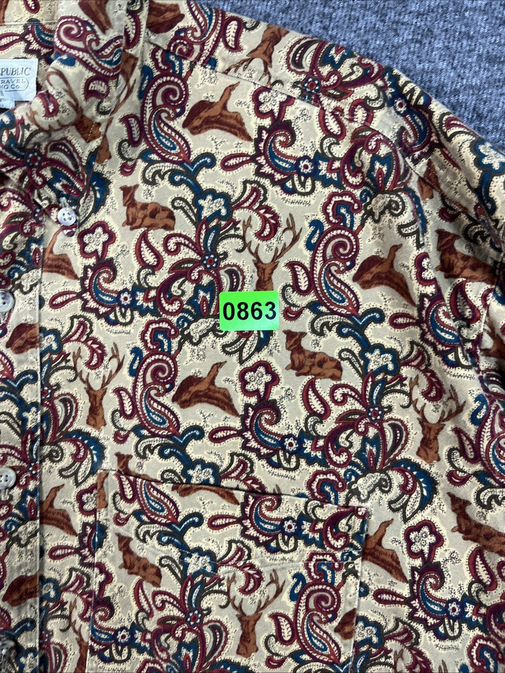 vintage Banana Republic button-down shirt Paisley Animal Safari &Travel Co. L 