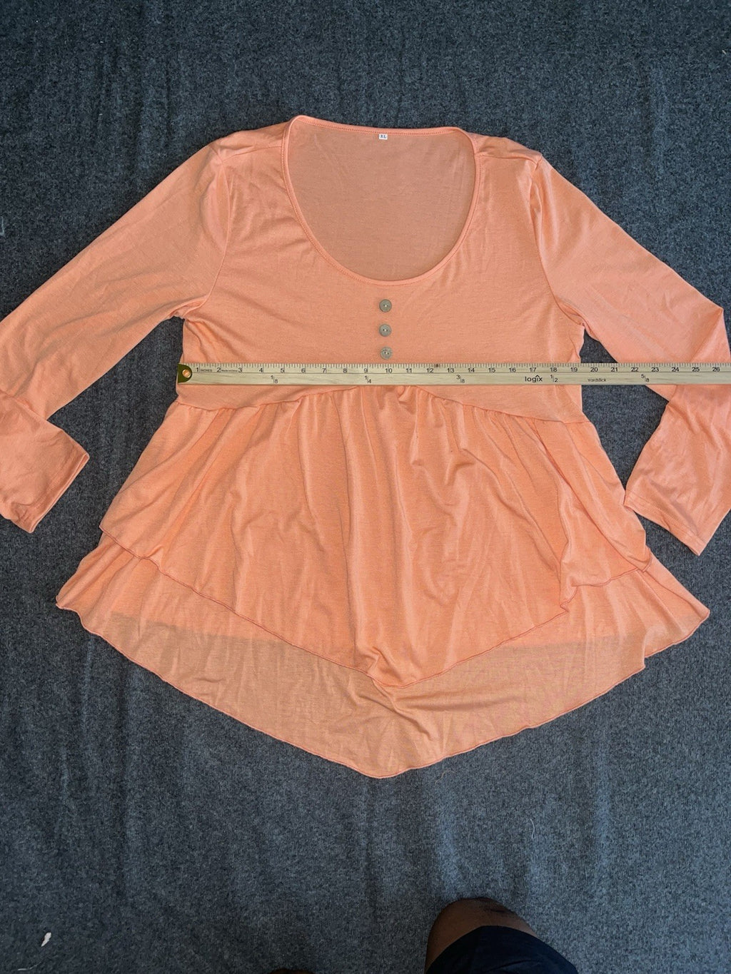 Women’s Blouse Peplum Crew Neck Orange XL Buttons Ruffle 