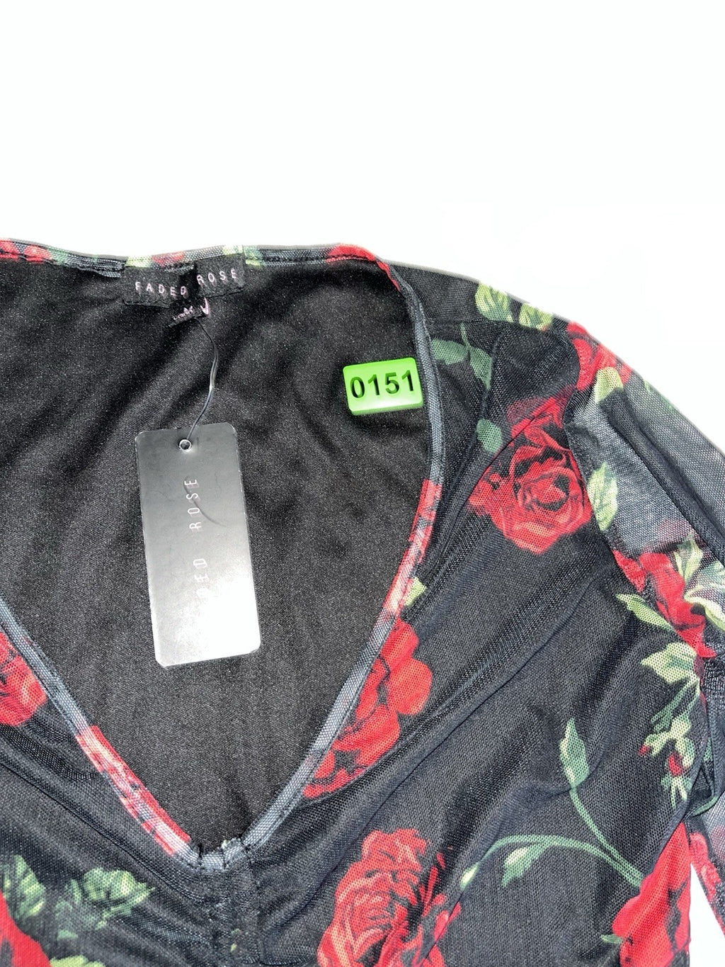 Faded Rose 2 Piece Skirt Set Black Red Rose Design Medium V Neck 