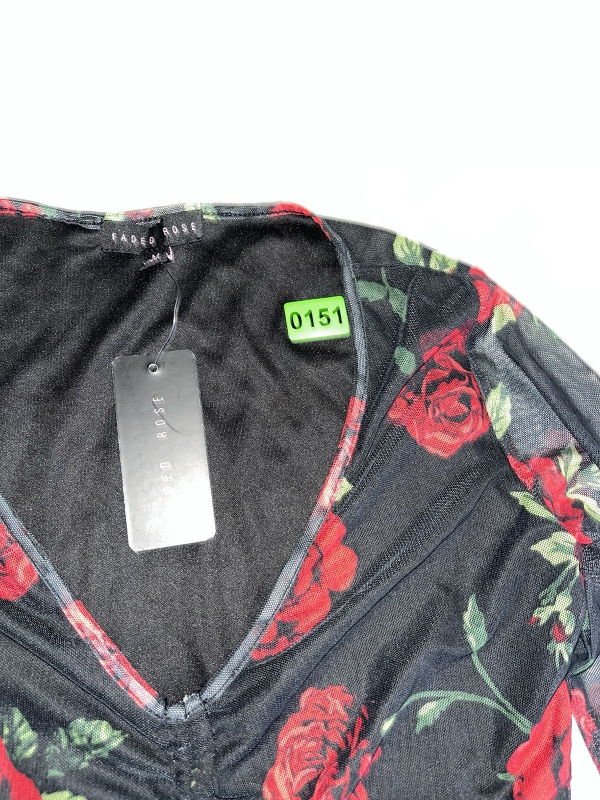 Faded Rose 2 Piece Skirt Set Black Red Rose Design Medium V Neck 