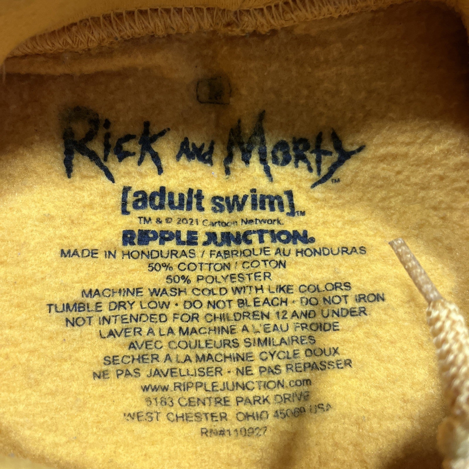 Ricky And Morty Hoodie Graphic Size Medium Yellow Long Sleeve