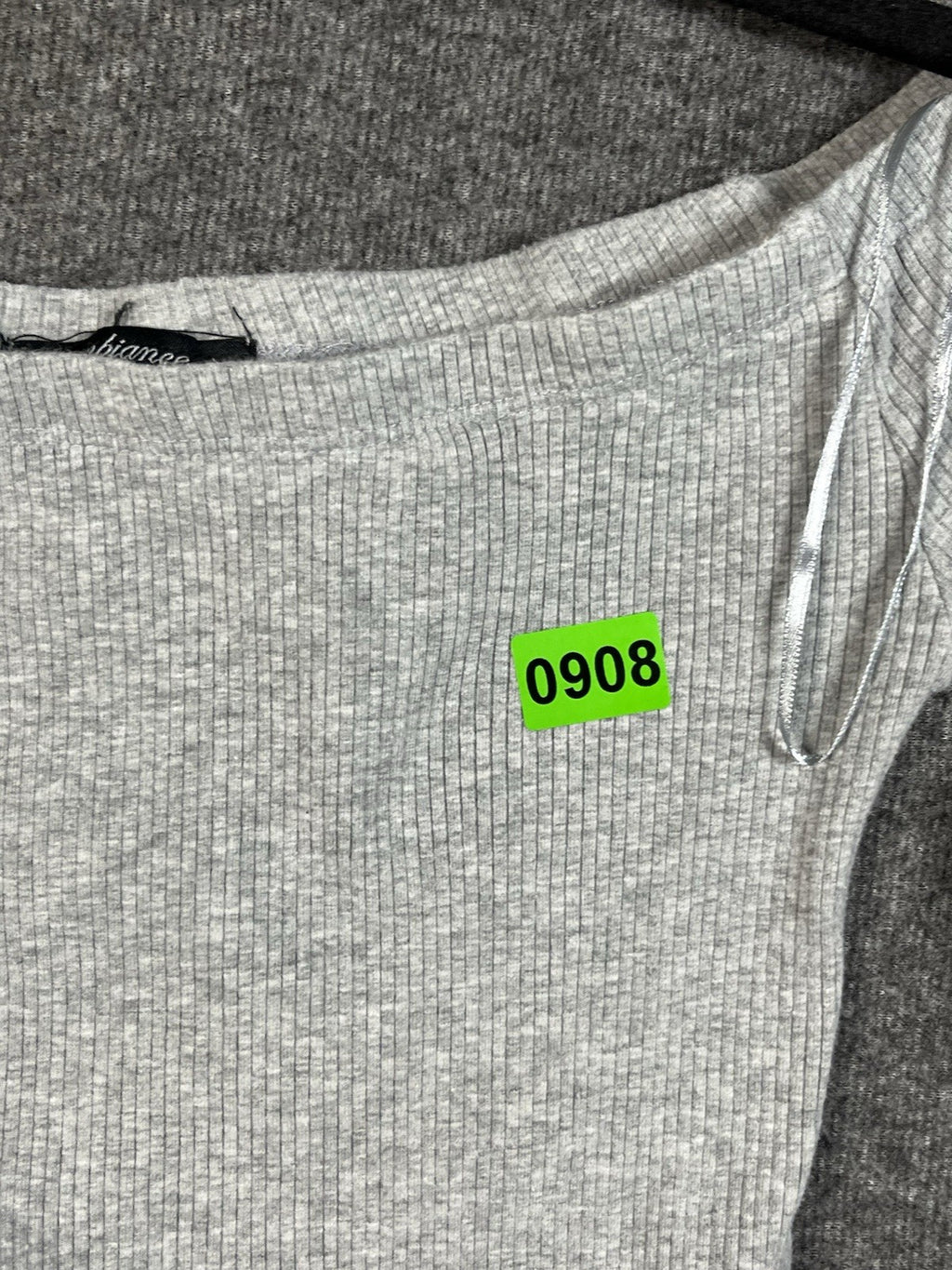 Ambiance grey ribbed off-shoulder long-sleeve top M Regular Fit Pullover 