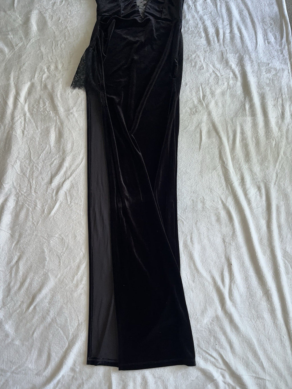 Women’s Black Midi Dress Velour M Slit V Neck 
