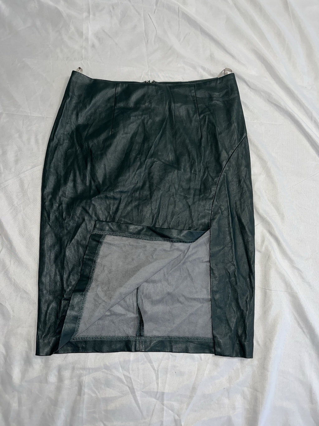 Missguided Faux Leather wrap midi Short Skirt Slit Green Women’s Small