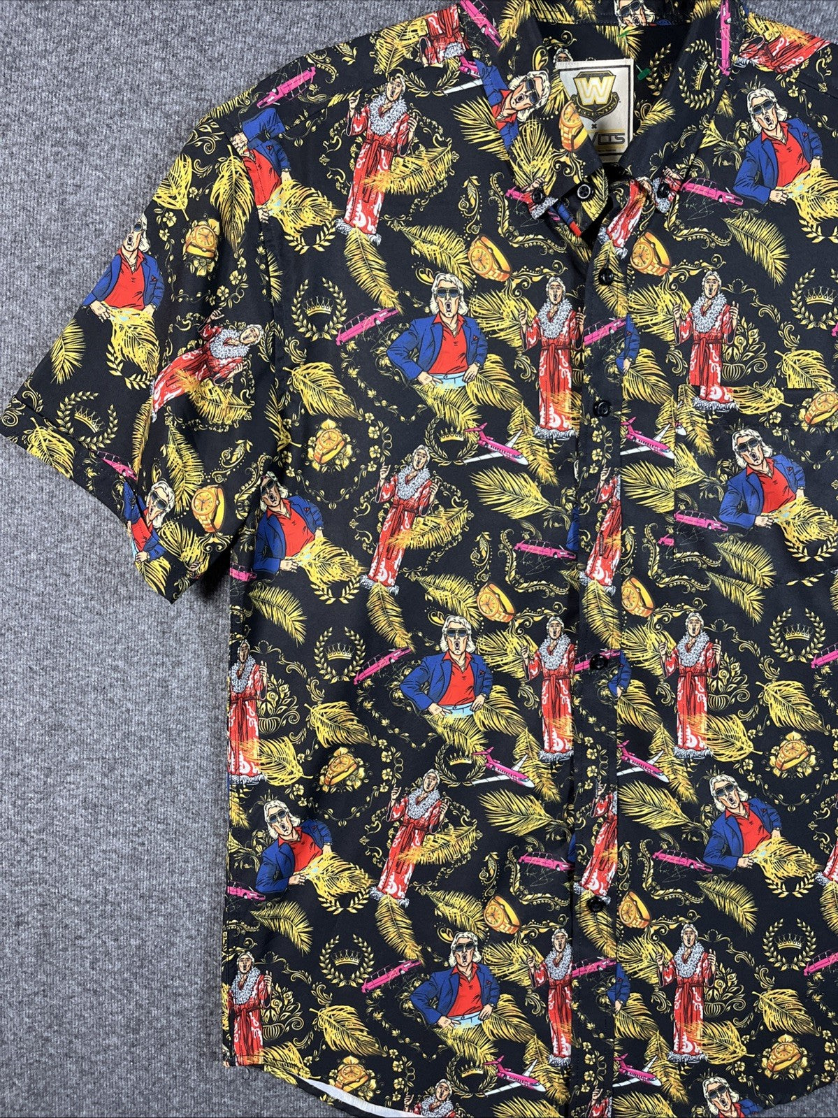 RSVLTS WWE Legends Ric Flair "Nature Boy" short-sleeve button-down shirt M Mens 