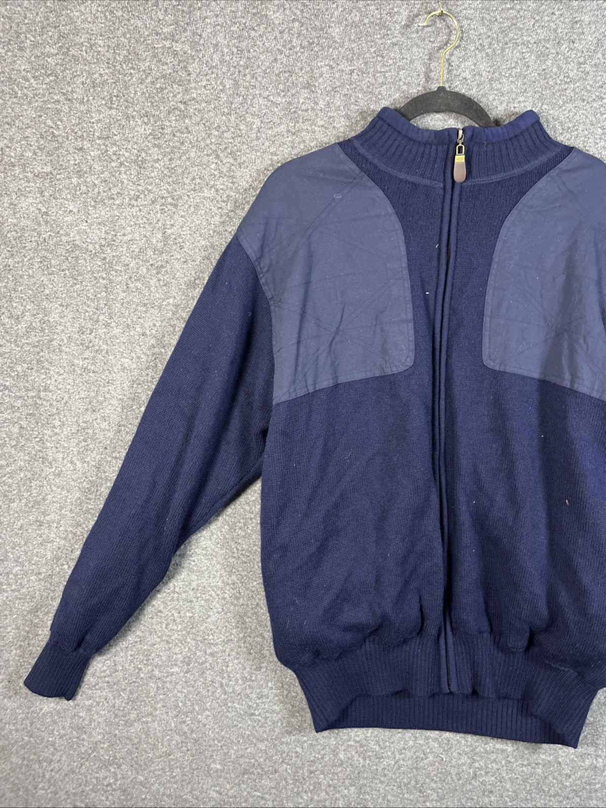 Orvis Men XL Foul Weather Sweater Wool Lined Navy Blue Fleece Lined Pockets VTG