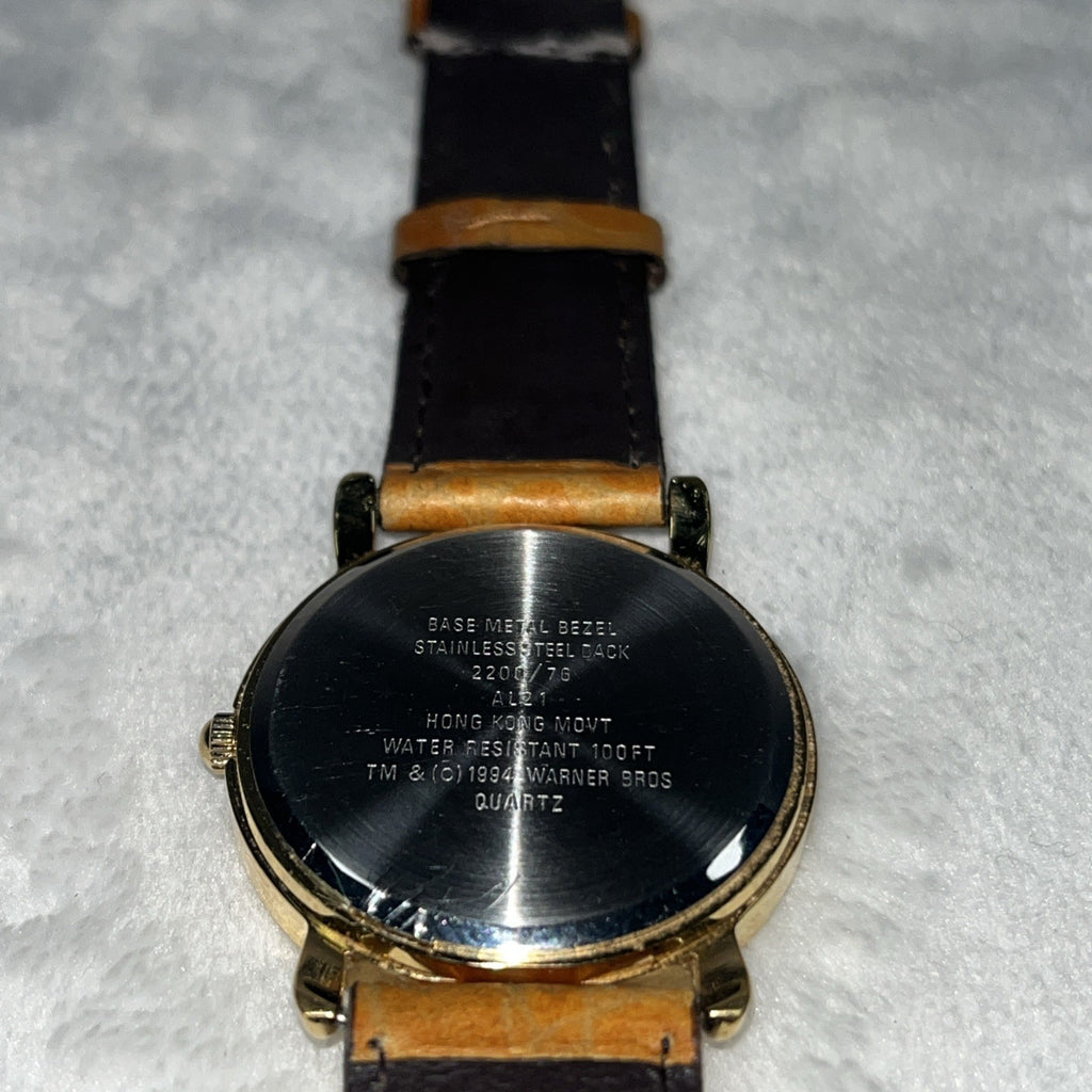 1994 Armitron Watch Tweety Bird Warner Brothers Leather Tan Stainless  UNTESTED 