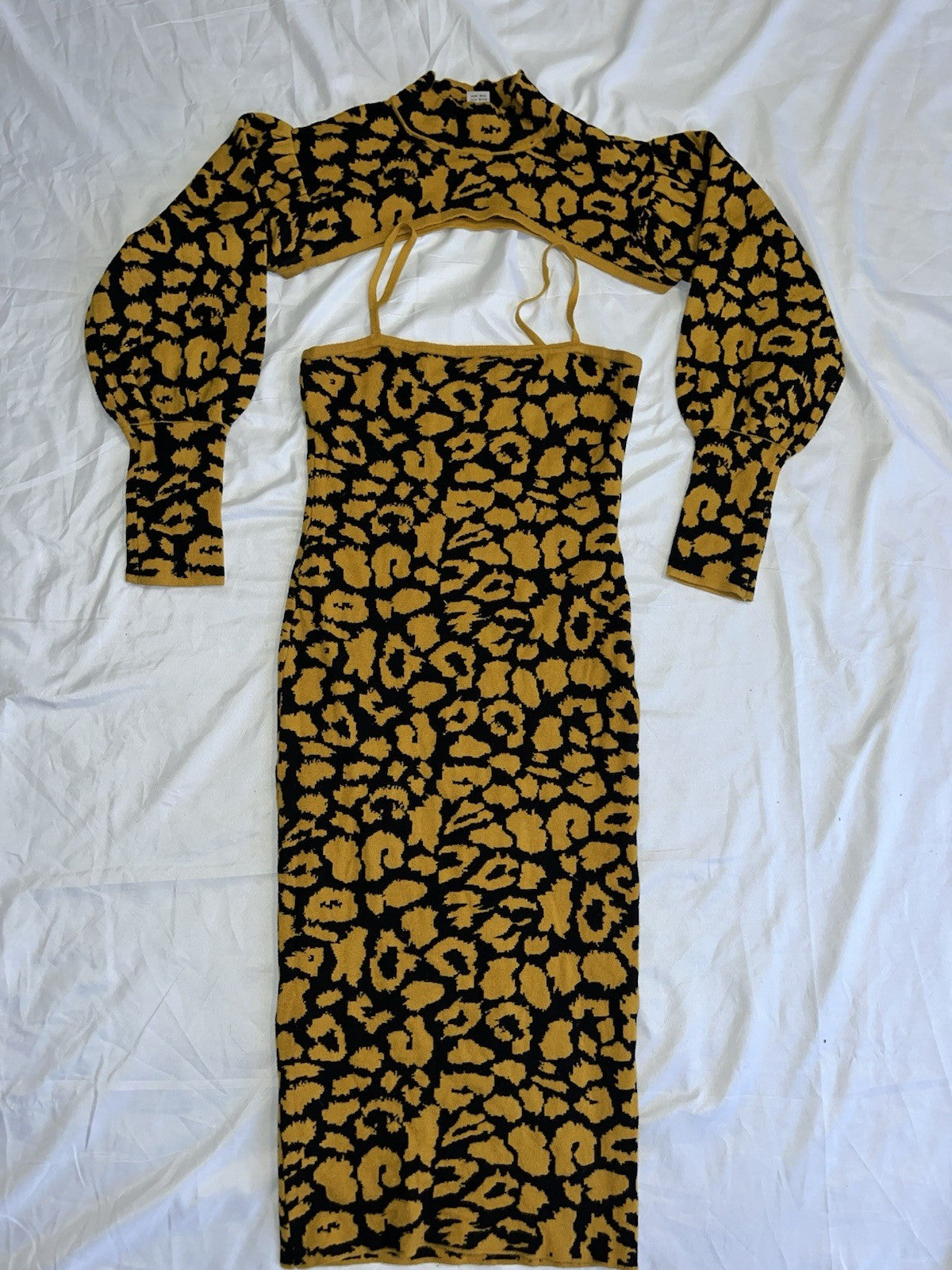 Wild Attitude Leopard Sweater Dress Set - Black/Yellow Womens Medium 
