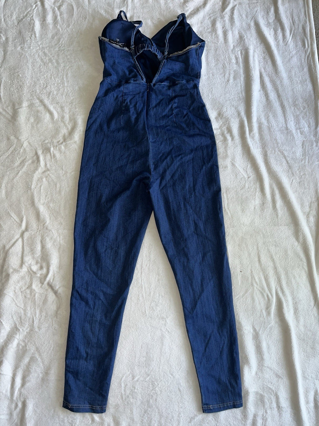 Women’s Blue Denim Halter top Jumpsuit One Piece Sleeveless M