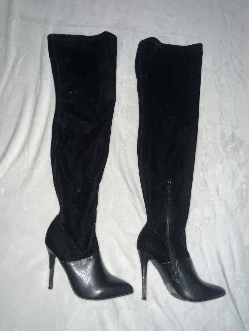 Women’s suede high boots with metal heels black size 8