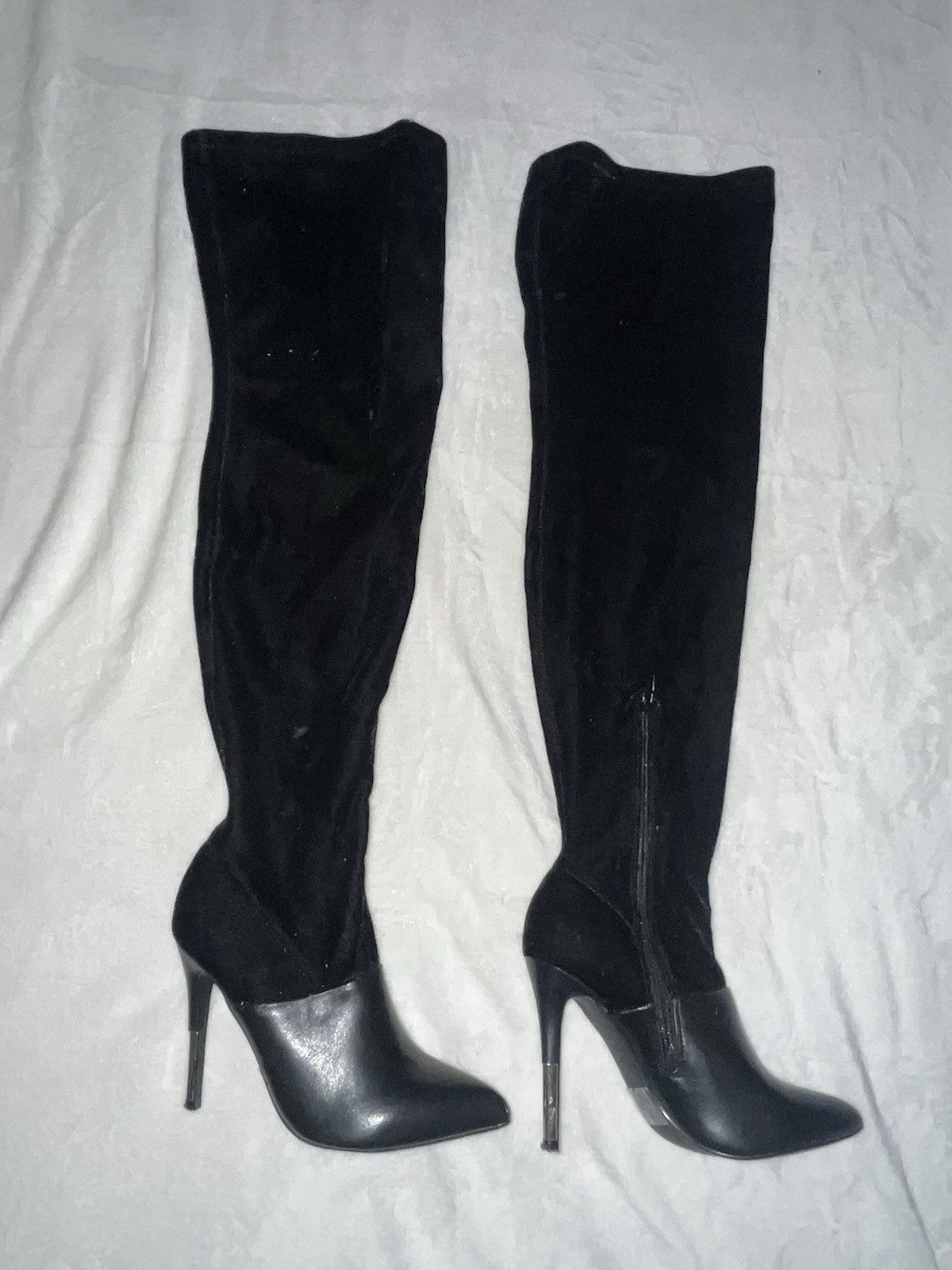 Women’s suede high boots with metal heels black size 8