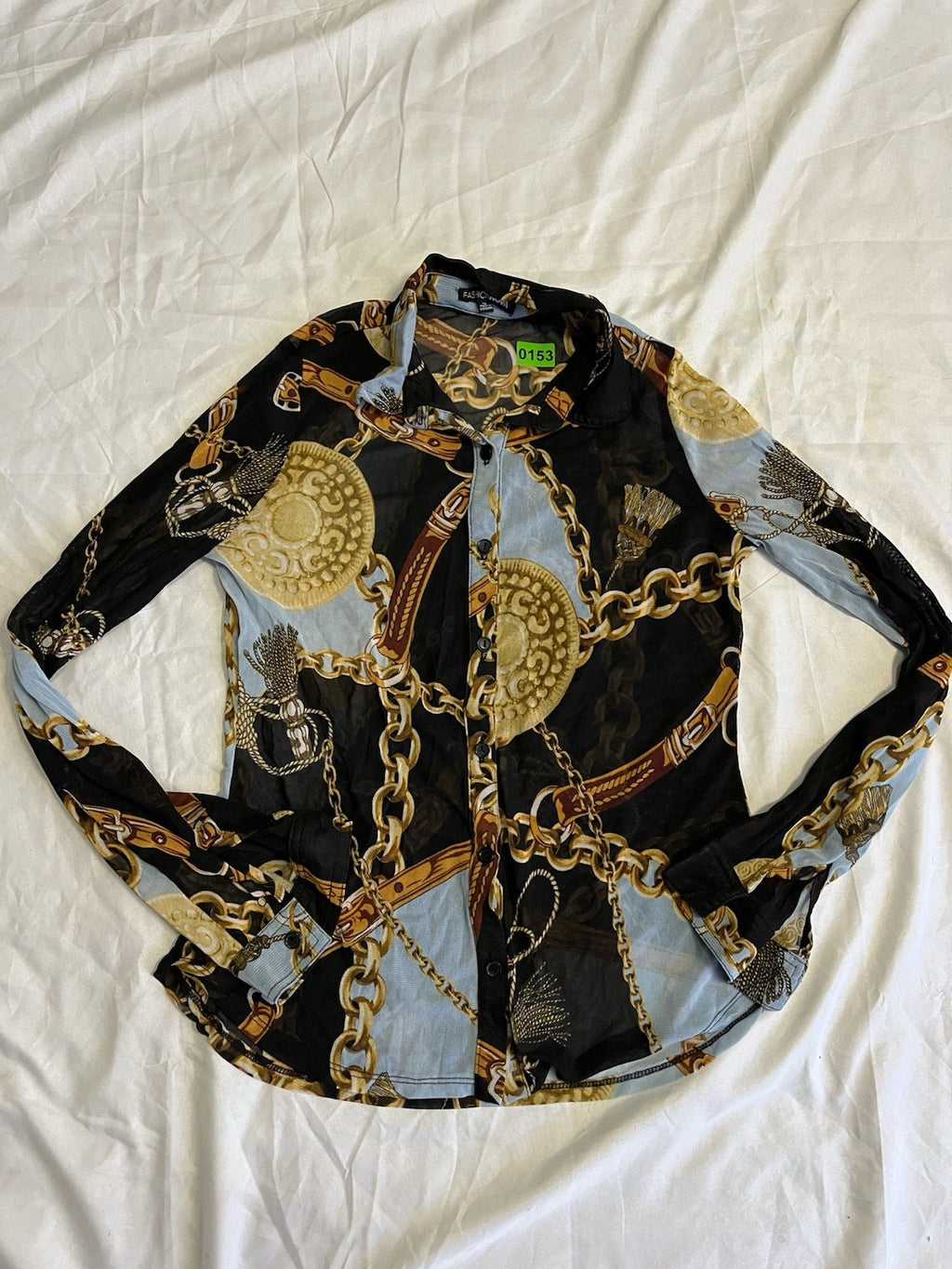 Fashion Nova Take Your Shot Button Down Shirt Multicolor Womens Medium 