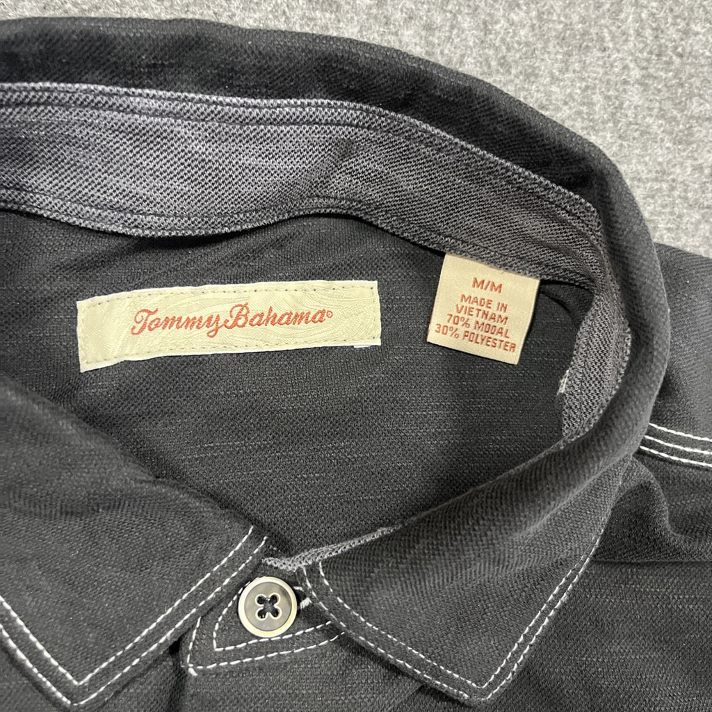 Tommy Bahama Shirt Mens Medium Polo Woven Short Sleeve Gray Modal Lightweight