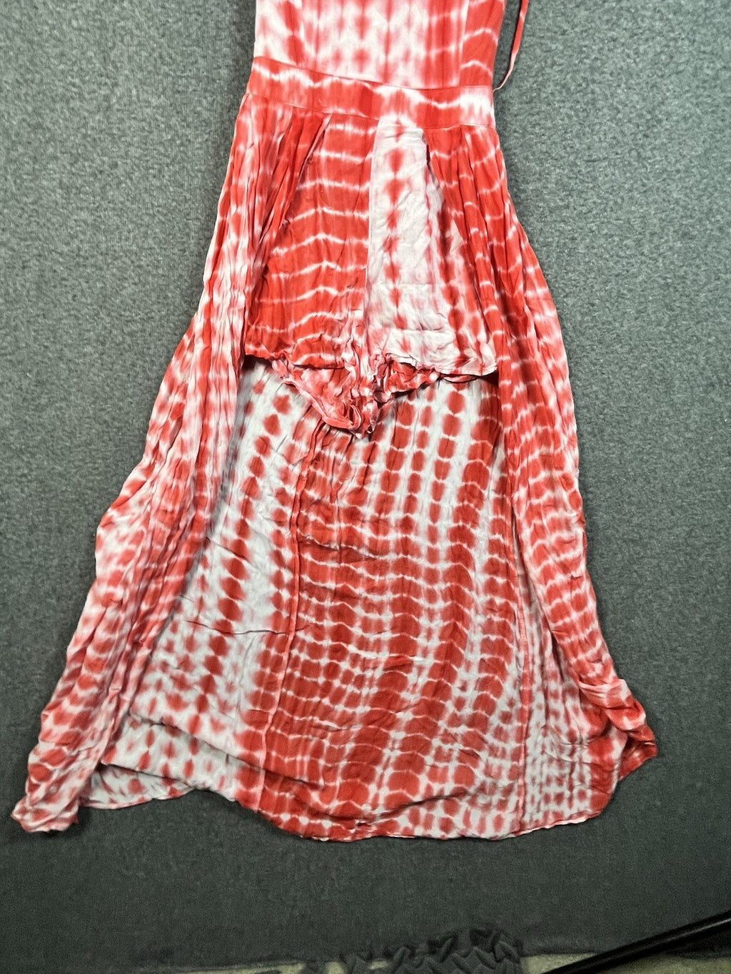 Fashion nova Studio West tie-dye lace trim maxi dress M Red White